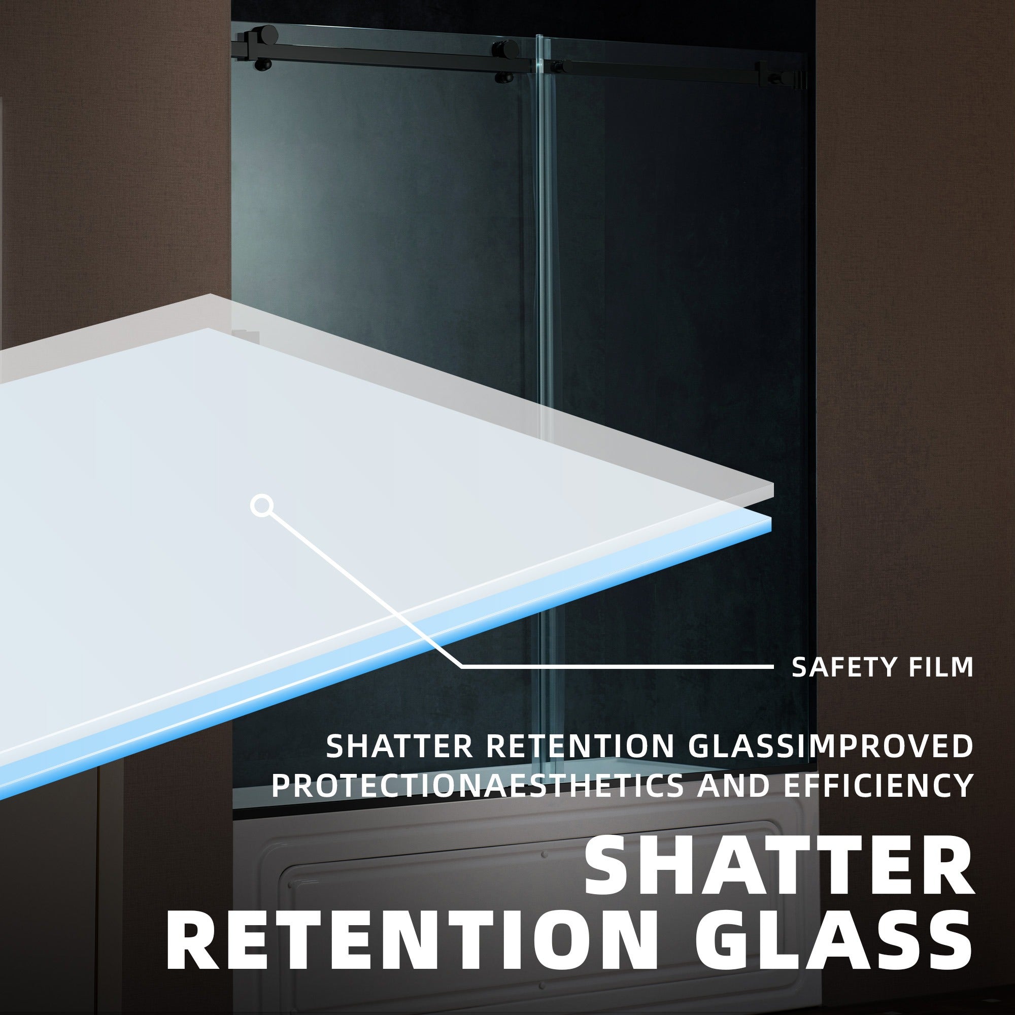 WOODBRIDGE Frameless Single Sliding Shower Doors 56-60" Width x 62" Height with 5/16"(8mm) Clear Tempered Glass and Explosion-Proof Film, MSDF6062