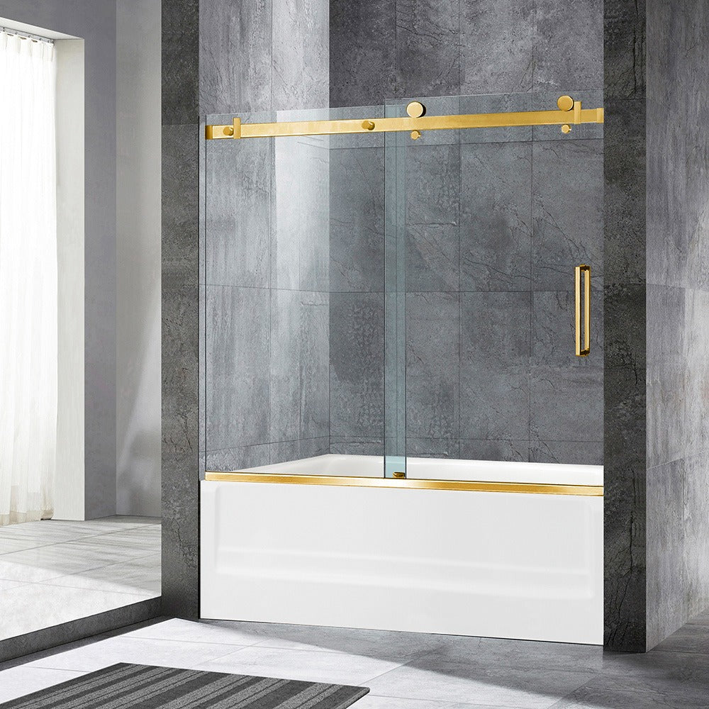 WOODBRIDGE Frameless Single Sliding Shower Doors 56-60" Width x 62" Height with 5/16"(8mm) Clear Tempered Glass and Explosion-Proof Film, MSDF6062