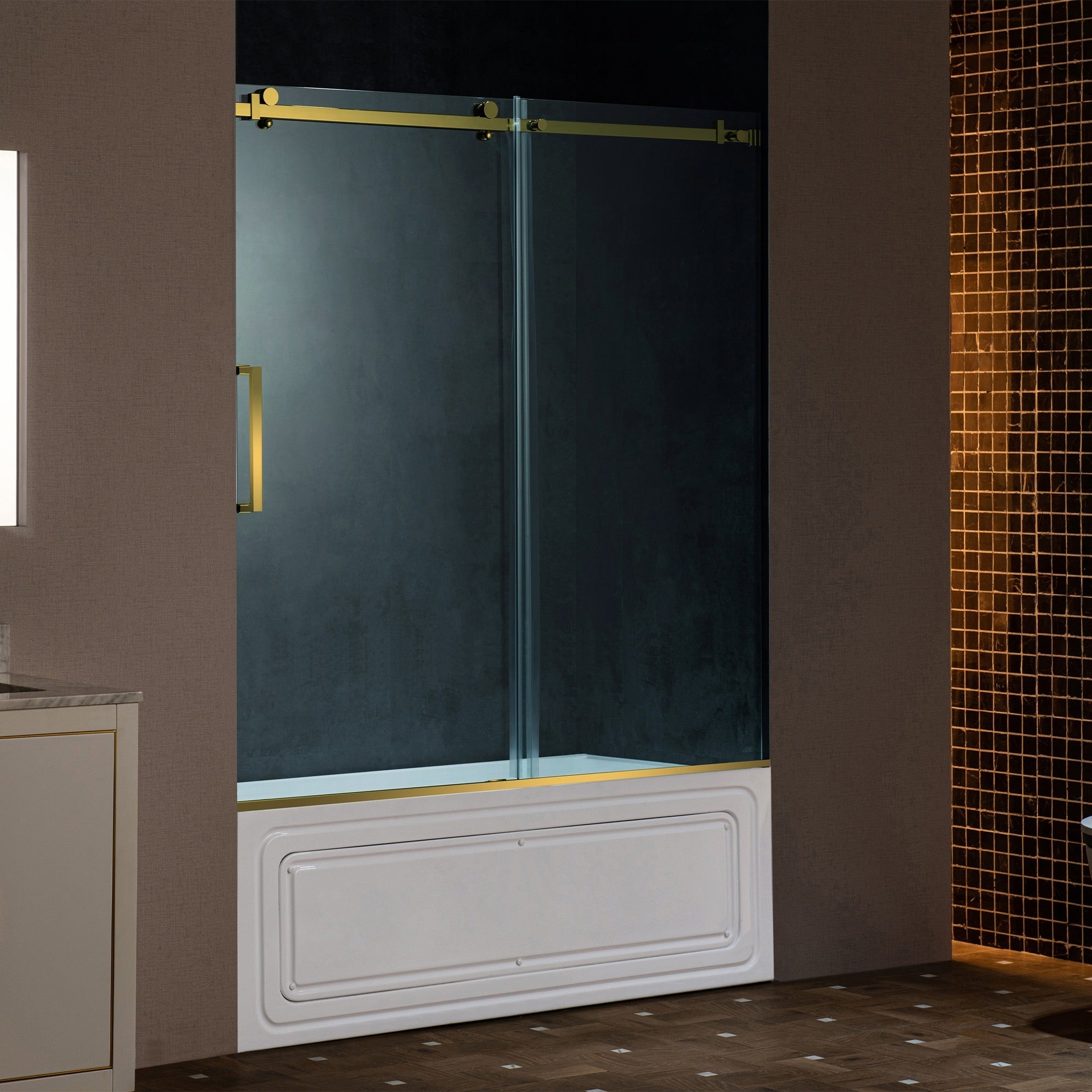 WOODBRIDGE Frameless Single Sliding Shower Doors 56-60" Width x 62" Height with 5/16"(8mm) Clear Tempered Glass and Explosion-Proof Film, MSDF6062