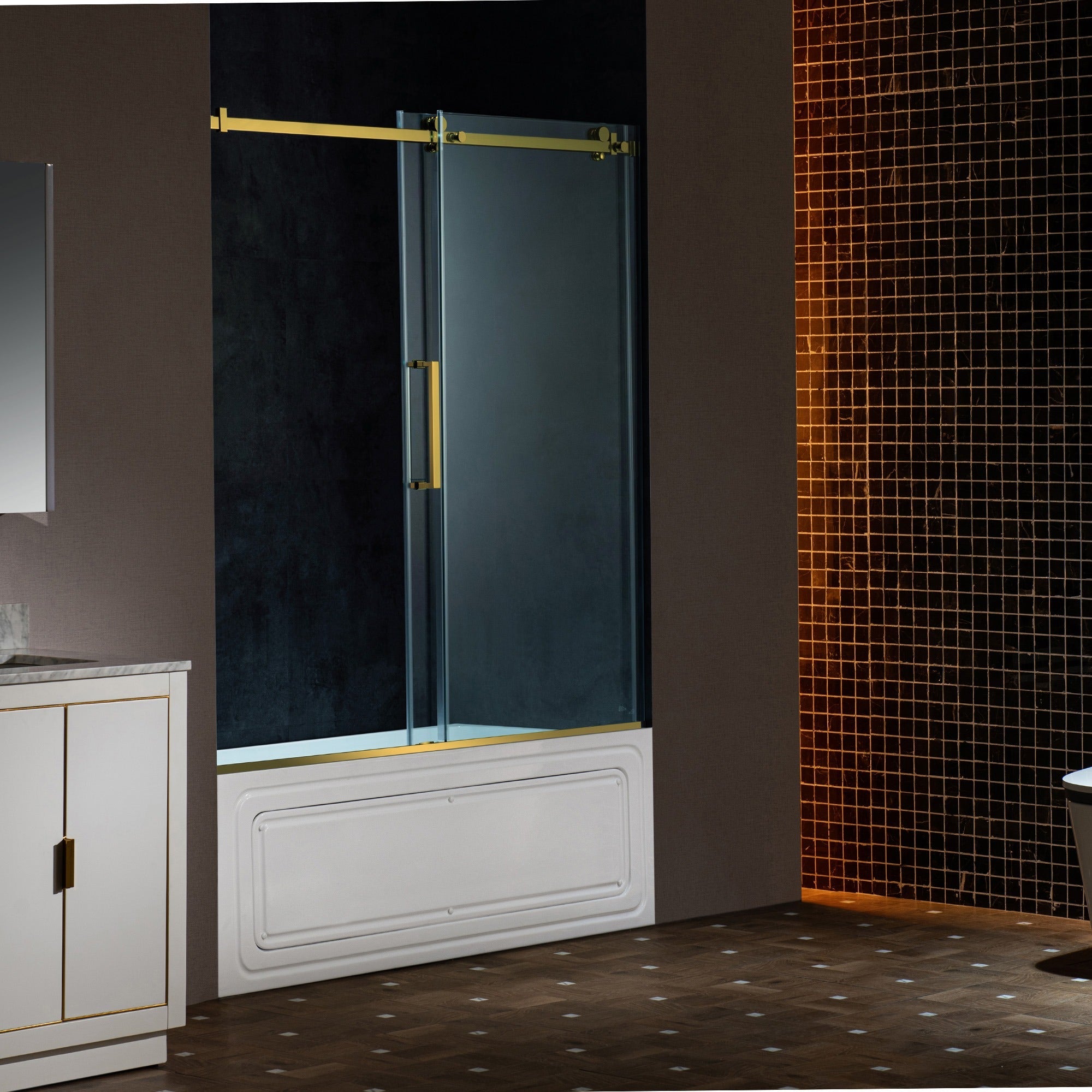 WOODBRIDGE Frameless Single Sliding Shower Doors 56-60" Width x 62" Height with 5/16"(8mm) Clear Tempered Glass and Explosion-Proof Film, MSDF6062