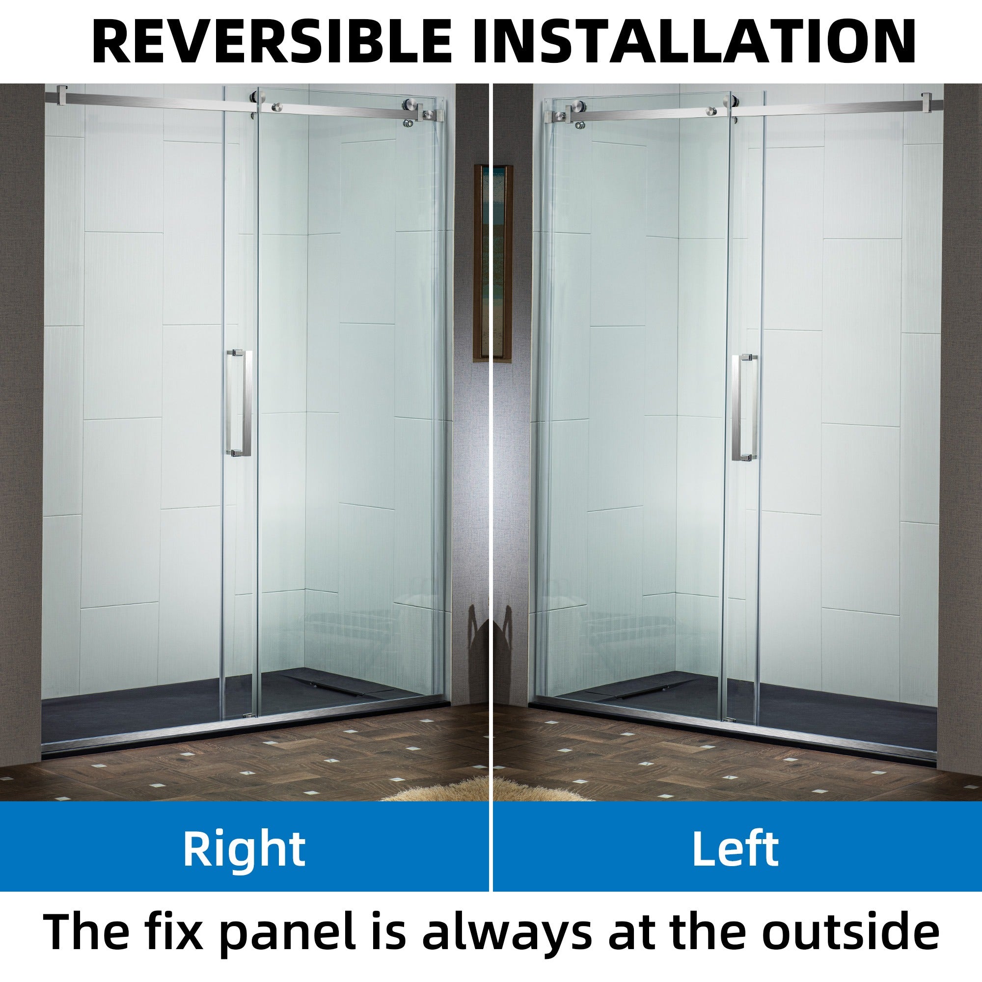 WOODBRIDGE Frameless Single Sliding Shower Doors 56-60" Width x 76" Height with 5/16"(8mm) Clear Tempered Glass and Explosion-Proof Film, MSDF6076