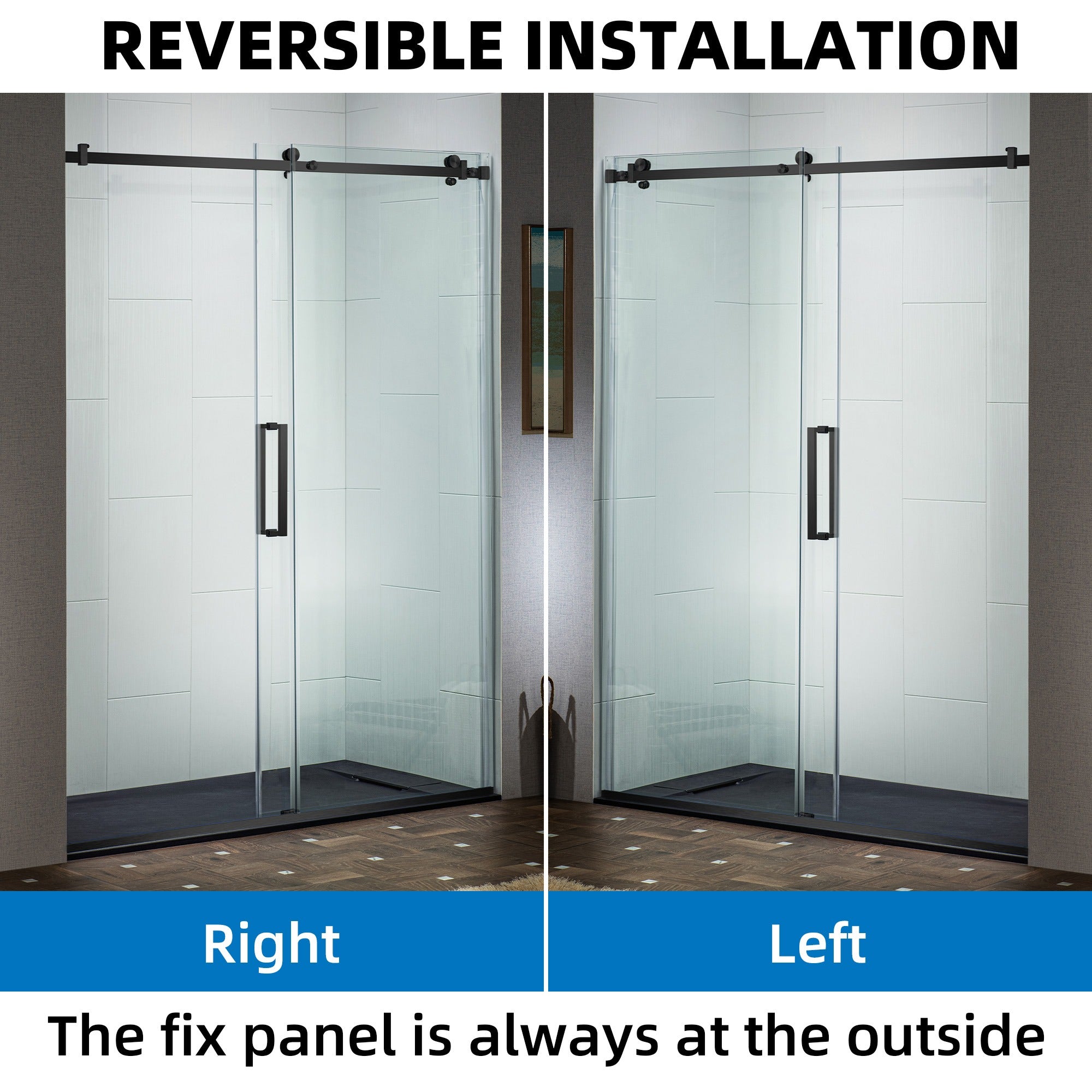 WOODBRIDGE Frameless Single Sliding Shower Doors 56-60" Width x 76" Height with 5/16"(8mm) Clear Tempered Glass and Explosion-Proof Film, MSDF6076