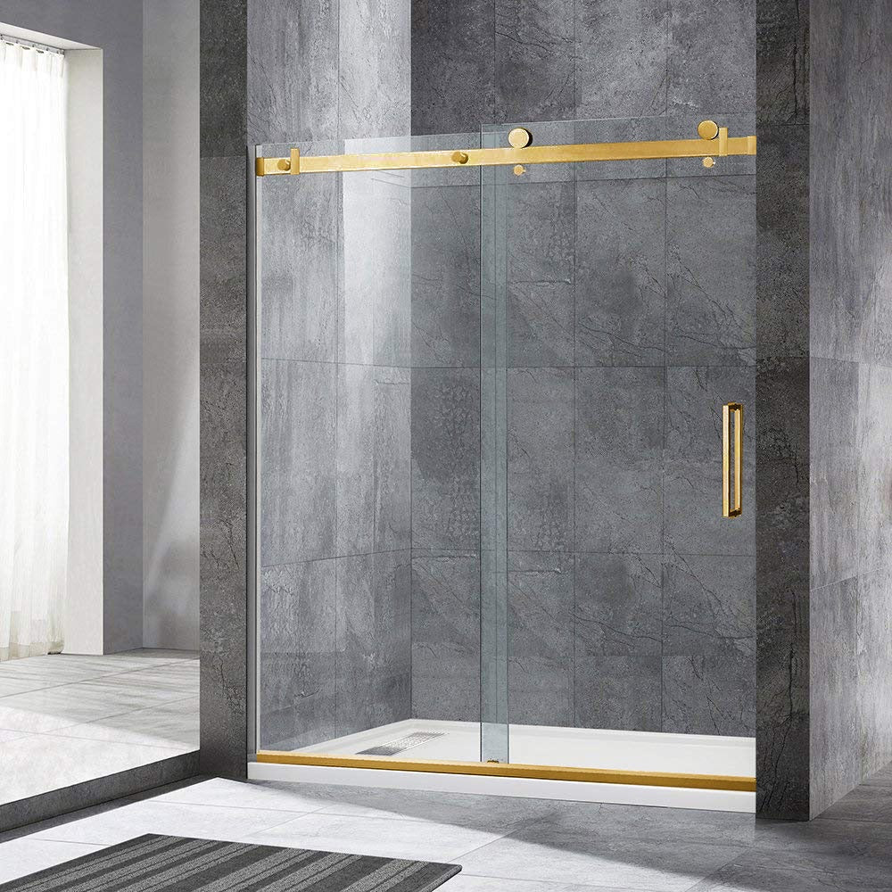 WOODBRIDGE Frameless Single Sliding Shower Doors 56-60" Width x 76" Height with 5/16"(8mm) Clear Tempered Glass and Explosion-Proof Film, MSDF6076