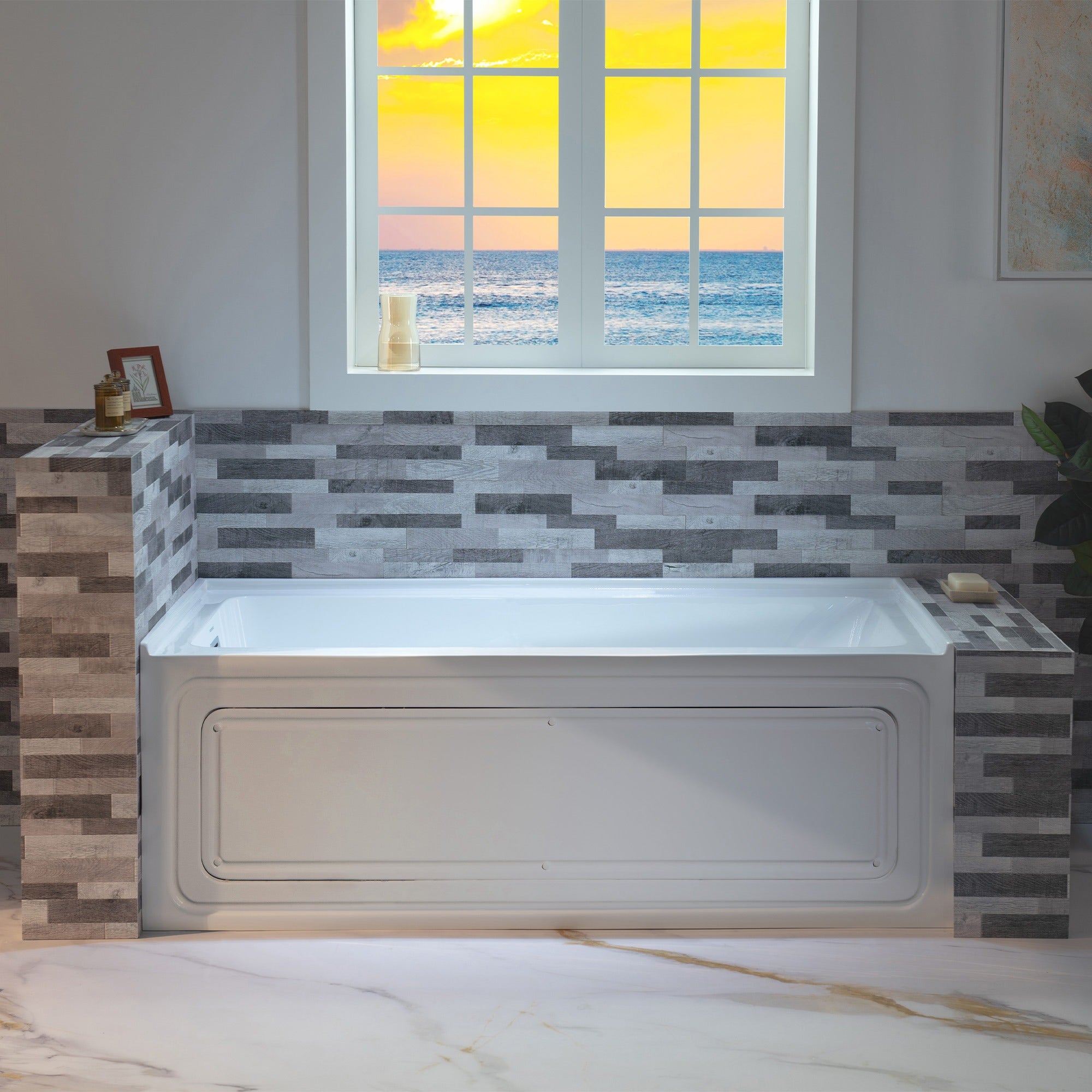 WOODBRIDGE 60" x 30" Alcove Acrylic Rectangular Whirlpool Heated Jetted Tub – Left Drain, White, BS428 Series