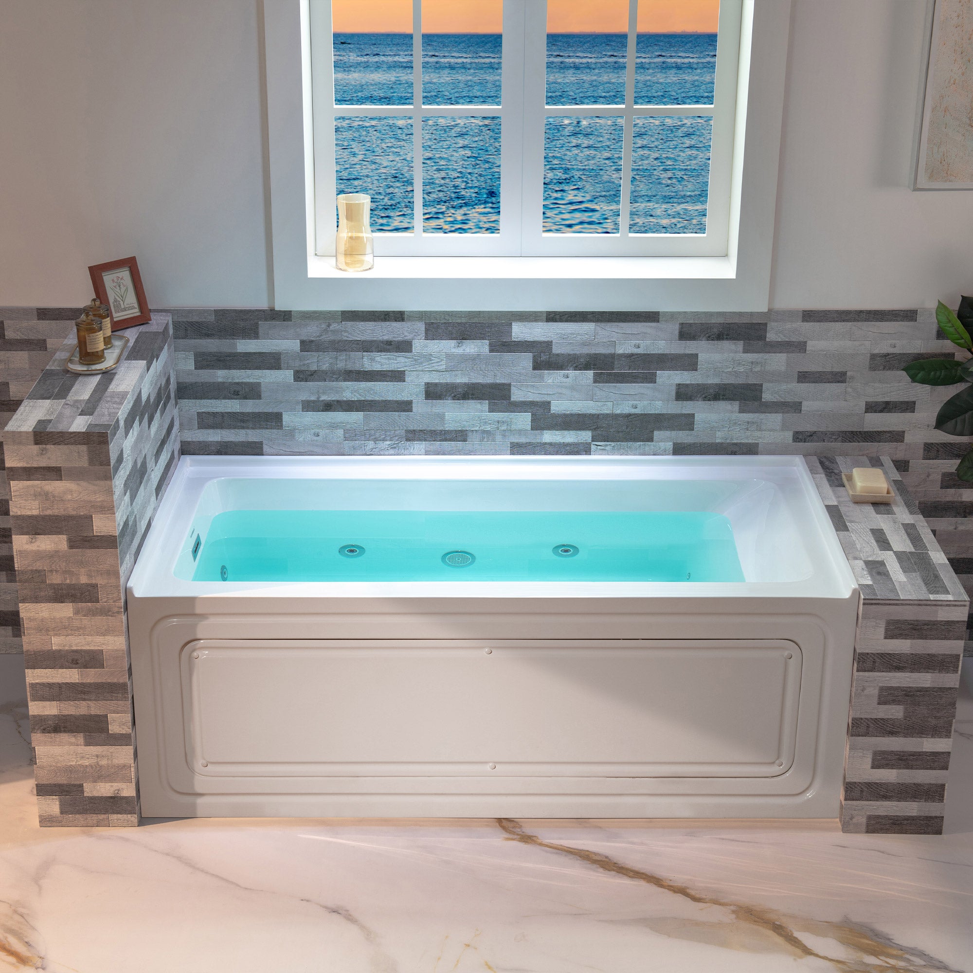 WOODBRIDGE 60" x 30" Alcove Acrylic Rectangular Whirlpool Heated Jetted Tub – Left Drain, White, BS428 Series