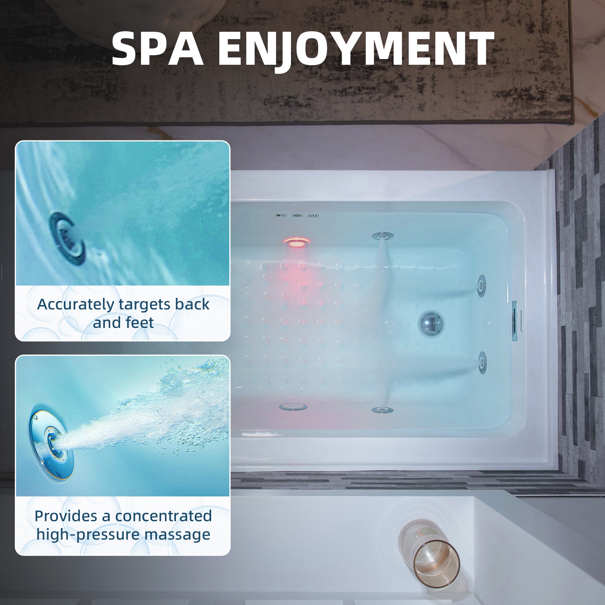 WOODBRIDGE 60" x 30" Alcove Acrylic Rectangular Whirlpool Heated Jetted Tub – Left Drain, White, BS428 Series