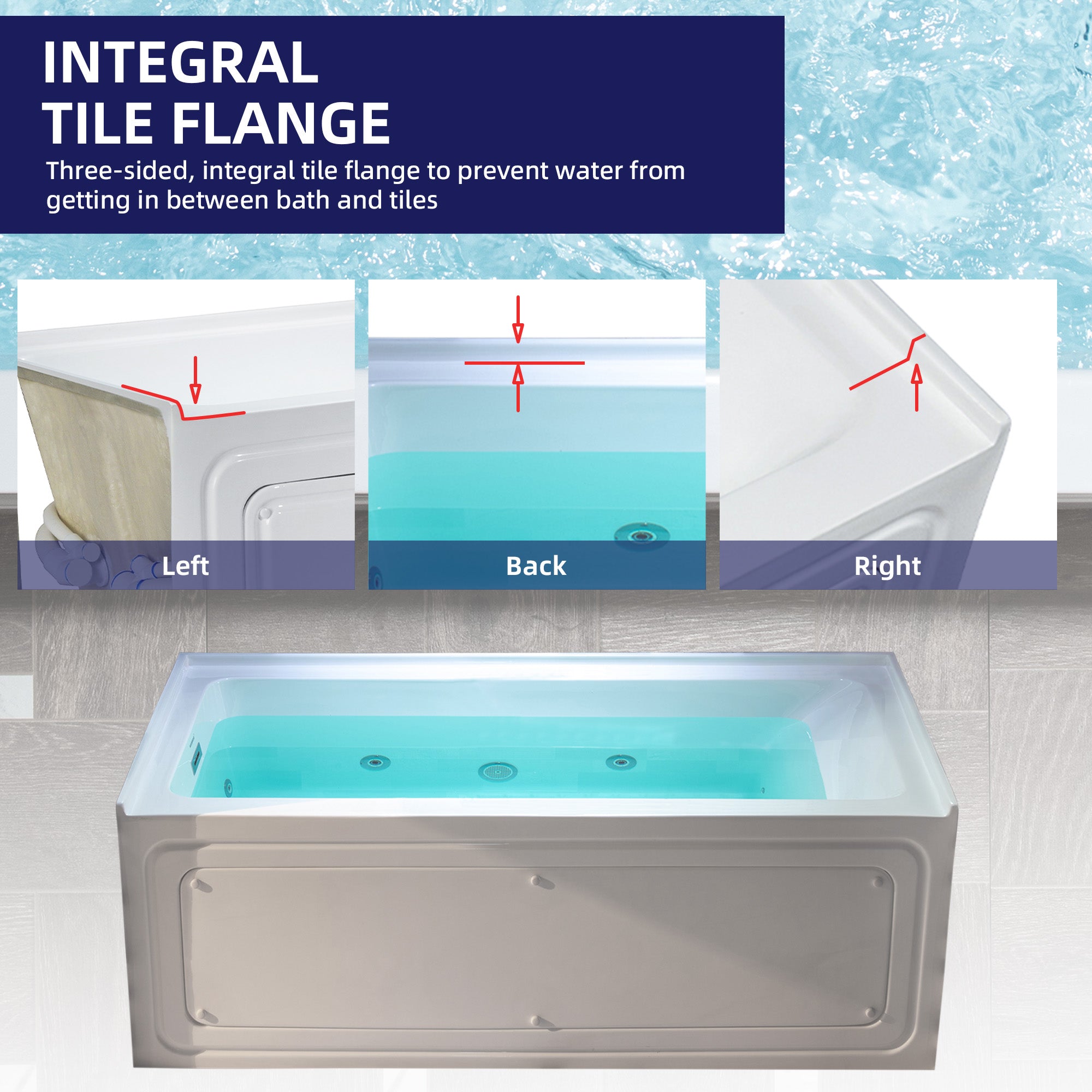WOODBRIDGE 60" x 30" Alcove Acrylic Rectangular Whirlpool Heated Jetted Tub – Left Drain, White, BS428 Series