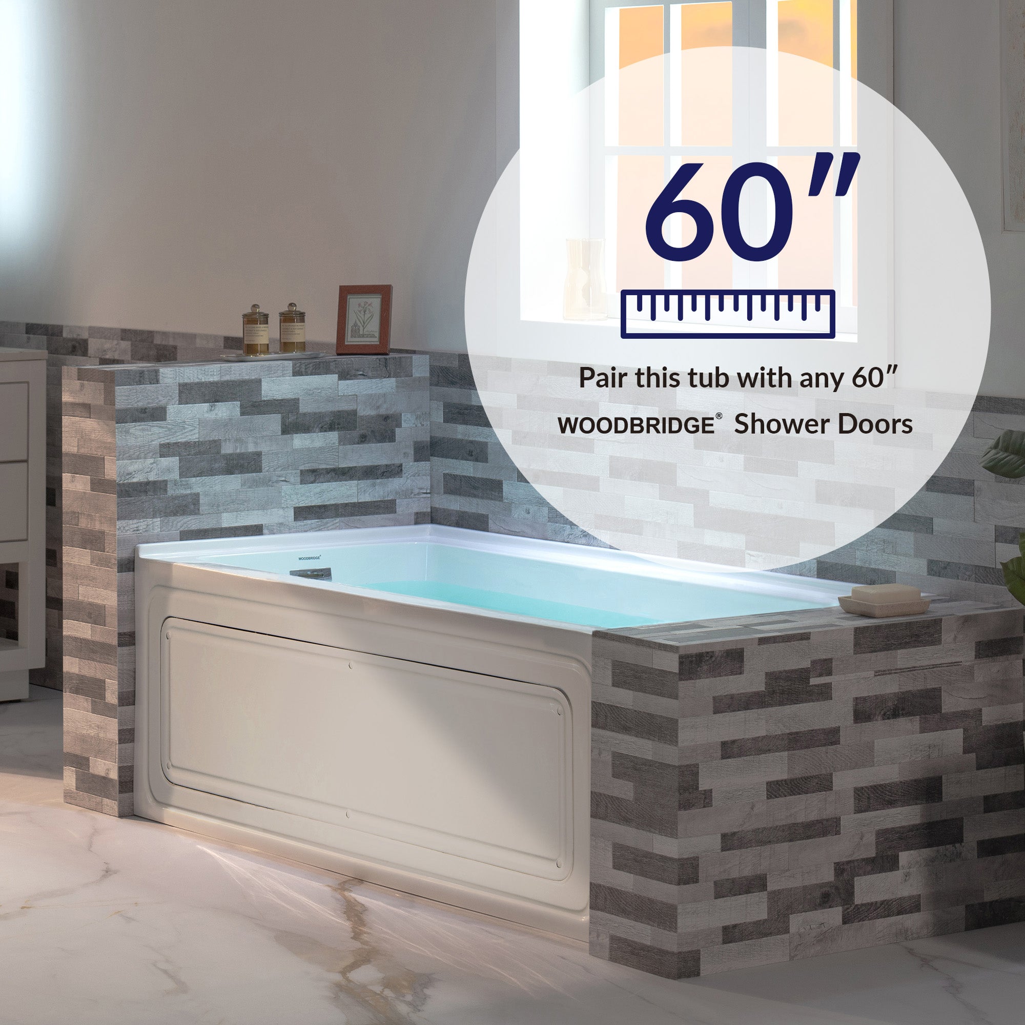 WOODBRIDGE 60" x 30" Alcove Acrylic Rectangular Whirlpool Heated Jetted Tub – Left Drain, White, BS428 Series