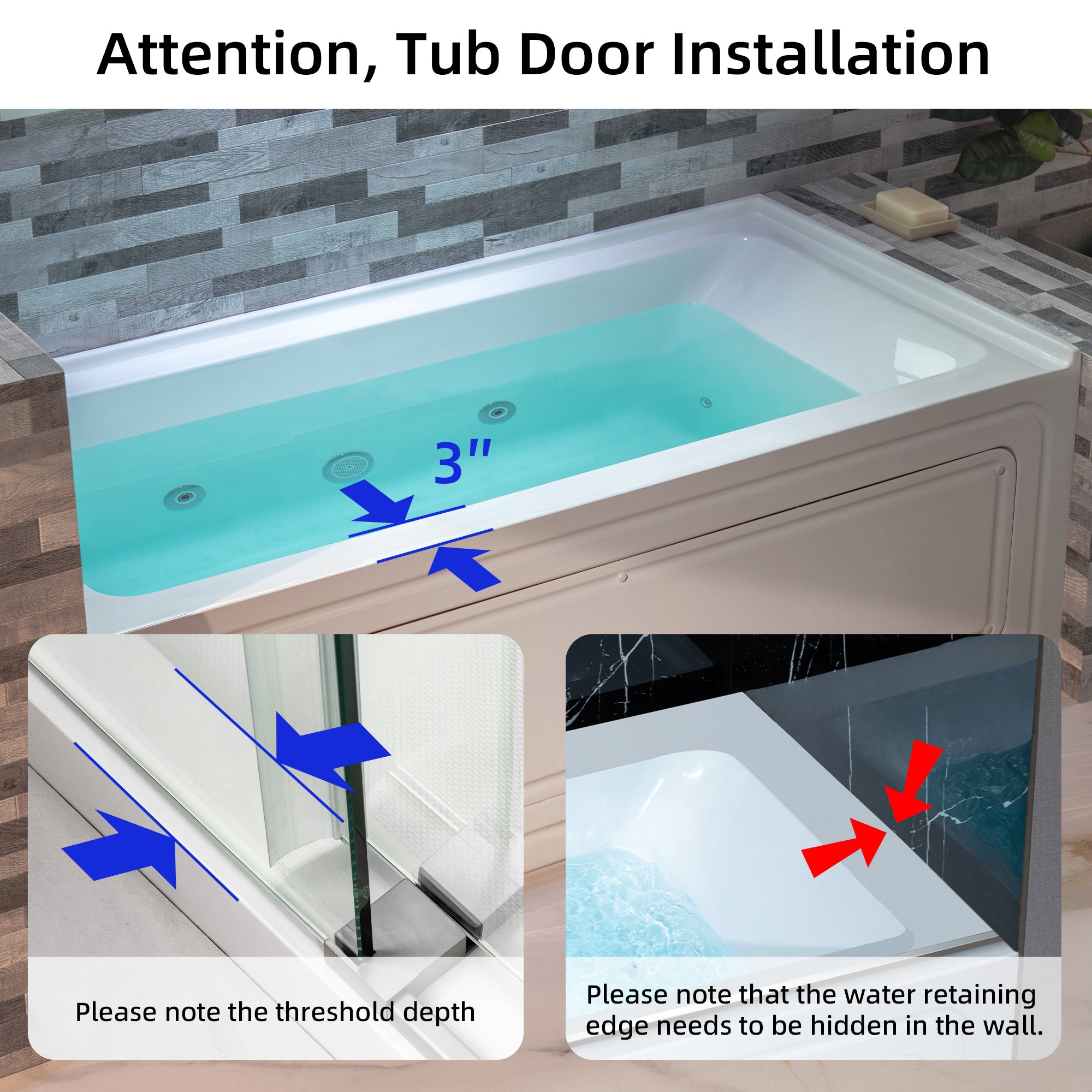 WOODBRIDGE 60" x 30" Alcove Acrylic Rectangular Whirlpool Heated Jetted Tub – Left Drain, White, BS428 Series
