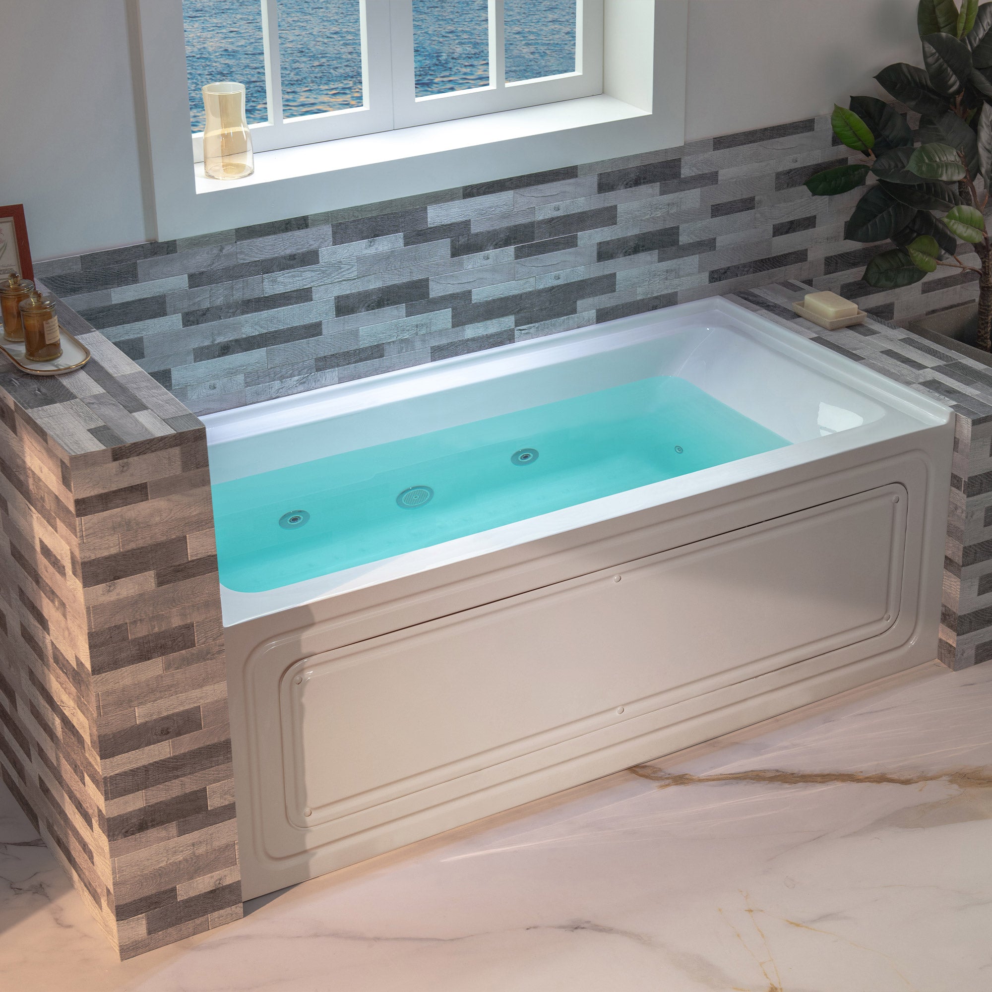 WOODBRIDGE 60" x 30" Alcove Acrylic Rectangular Whirlpool Heated Jetted Tub – Left Drain, White, BS428 Series