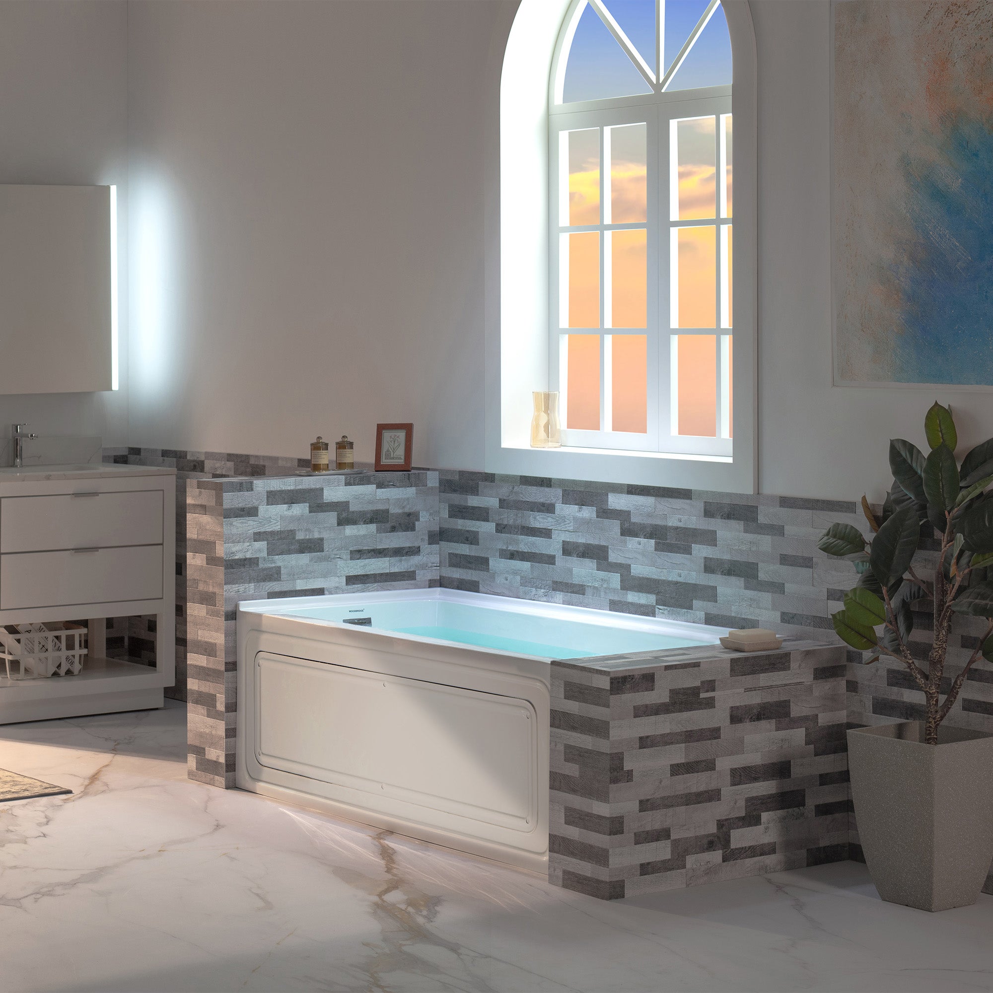 WOODBRIDGE 60" x 30" Alcove Acrylic Rectangular Whirlpool Heated Jetted Tub – Left Drain, White, BS428 Series