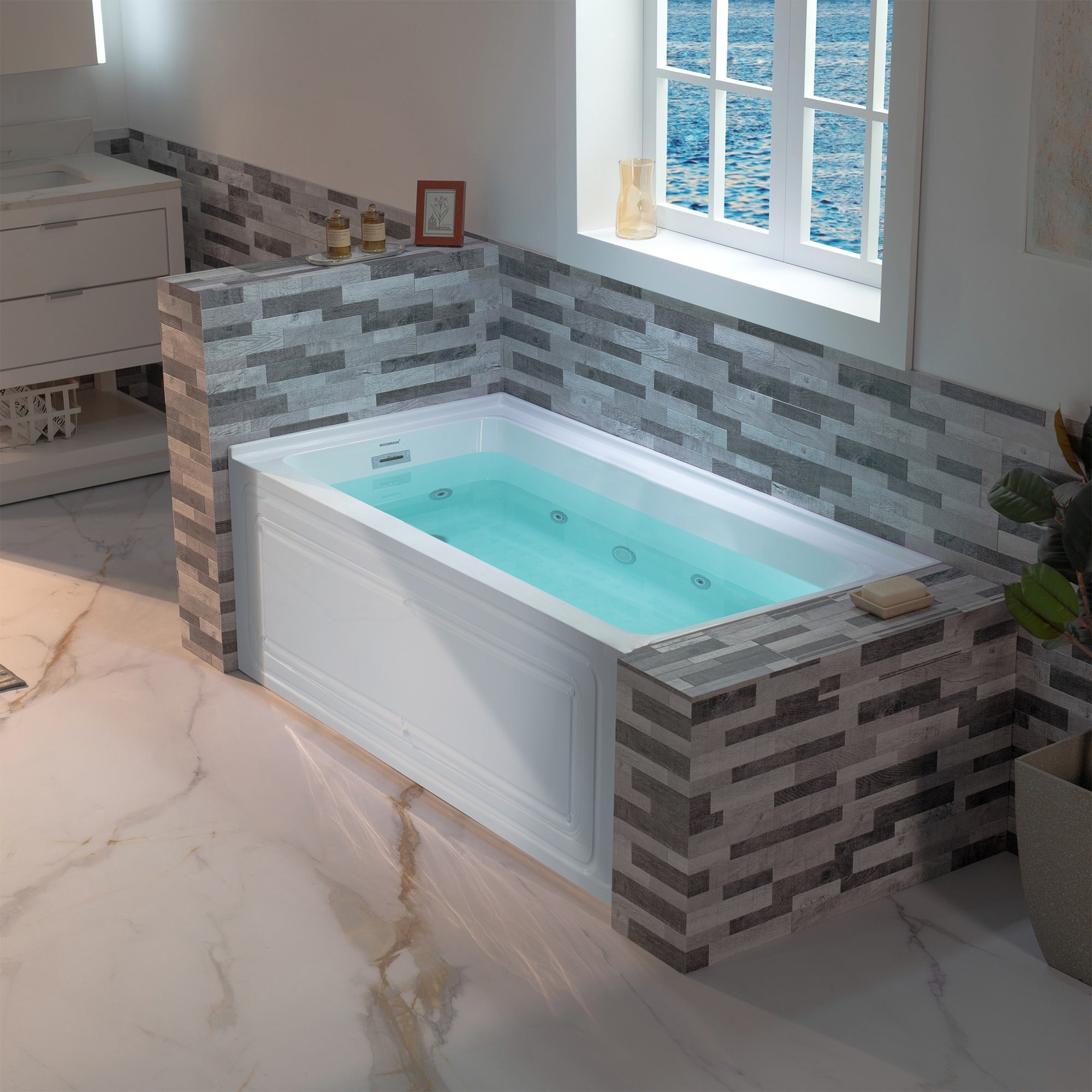 WOODBRIDGE 60" x 32" Alcove Acrylic Rectangular Whirlpool Heated Jetted Tub with Drain & Overflow, BS429