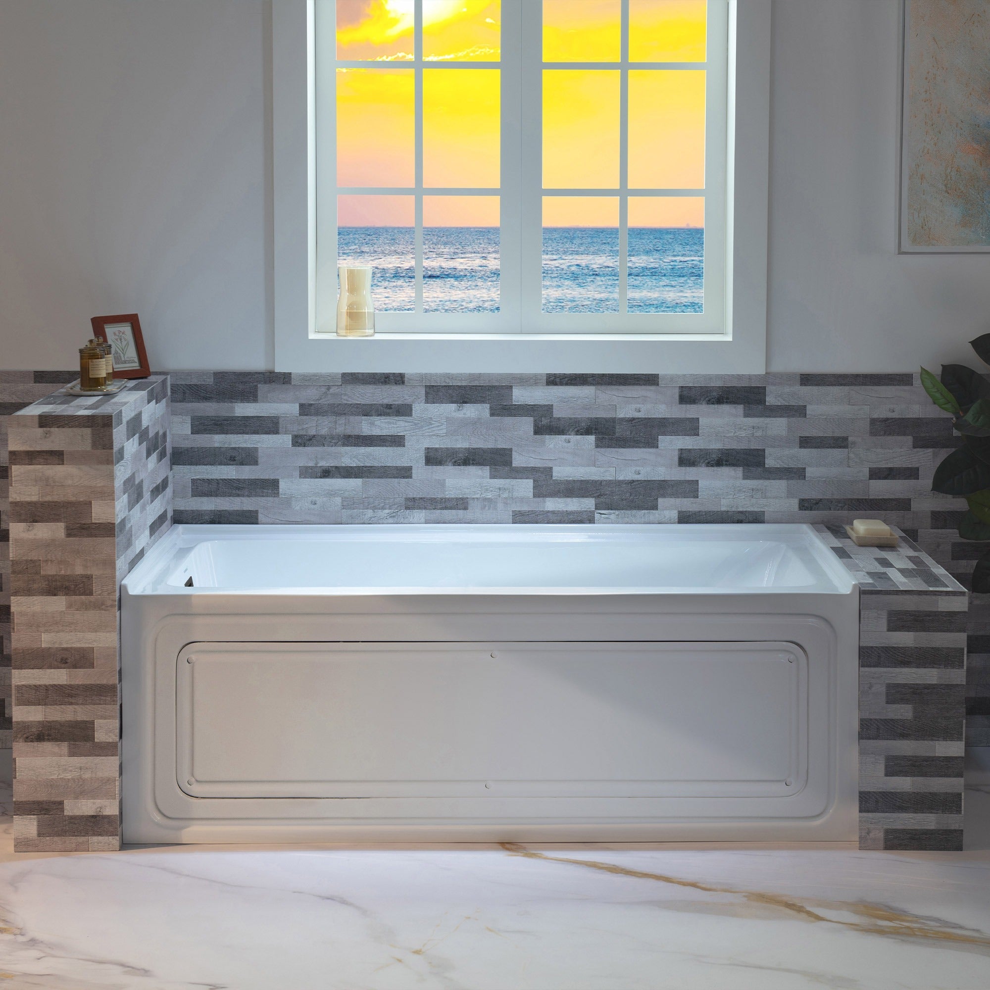 WOODBRIDGE 60" x 32" Alcove Acrylic Rectangular Whirlpool Heated Jetted Tub with Drain & Overflow, BS429