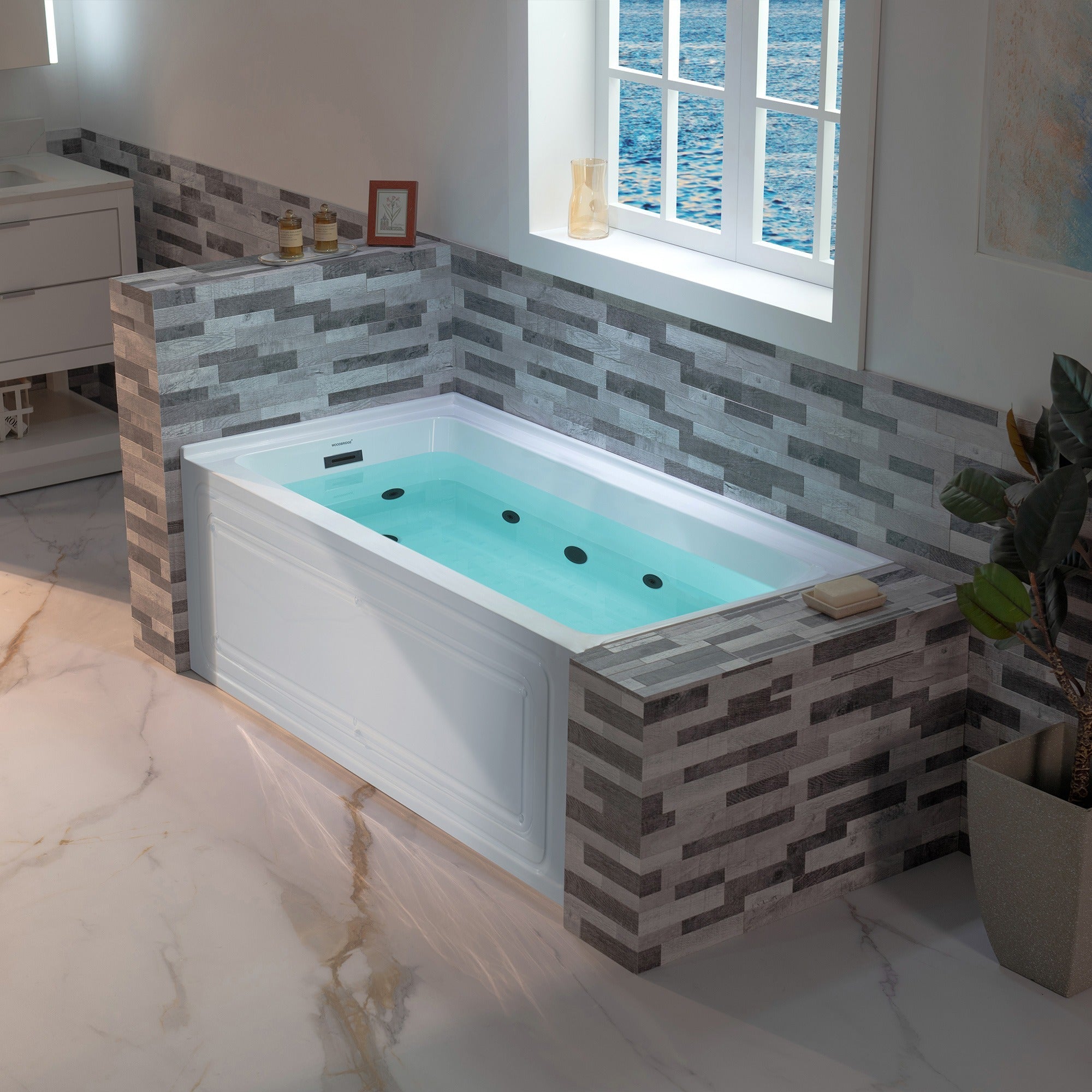 WOODBRIDGE 60" x 32" Alcove Acrylic Rectangular Whirlpool Heated Jetted Tub with Drain & Overflow, BS429