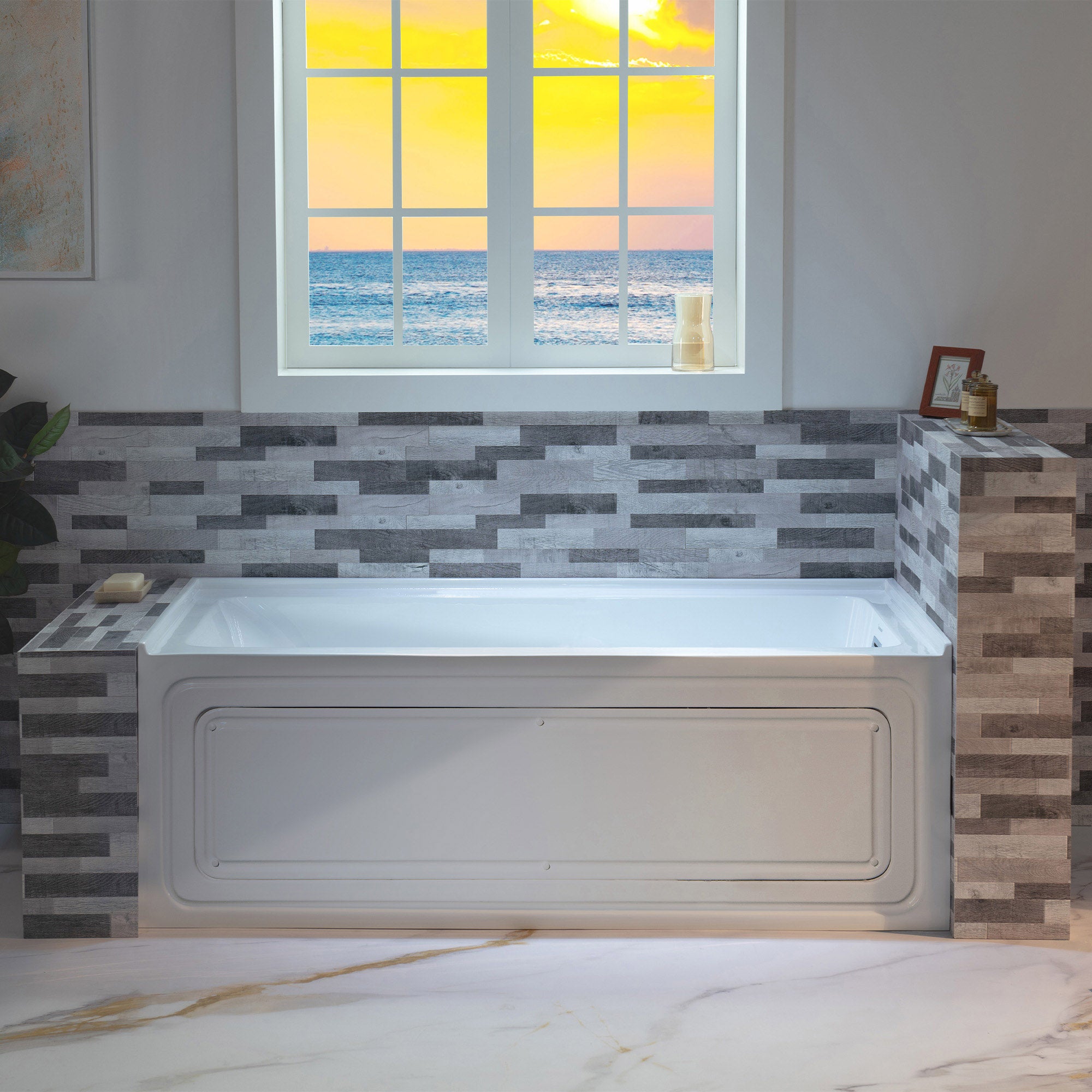 WOODBRIDGE 60" x 30" Alcove Acrylic Rectangular Whirlpool Heated Jetted Tub – Right Drain, White, BS666 Series
