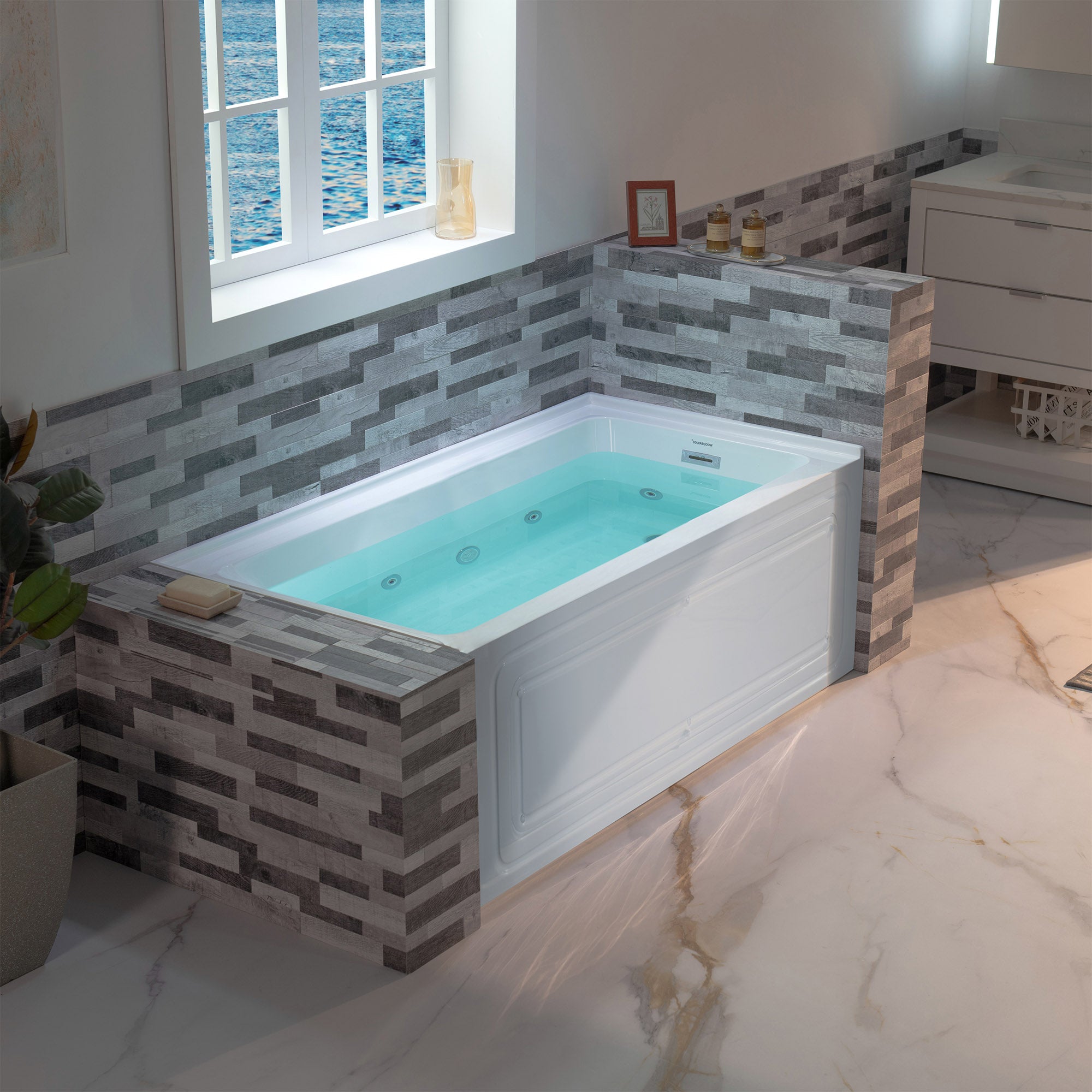 WOODBRIDGE 60" x 30" Alcove Acrylic Rectangular Whirlpool Heated Jetted Tub – Right Drain, White, BS666 Series
