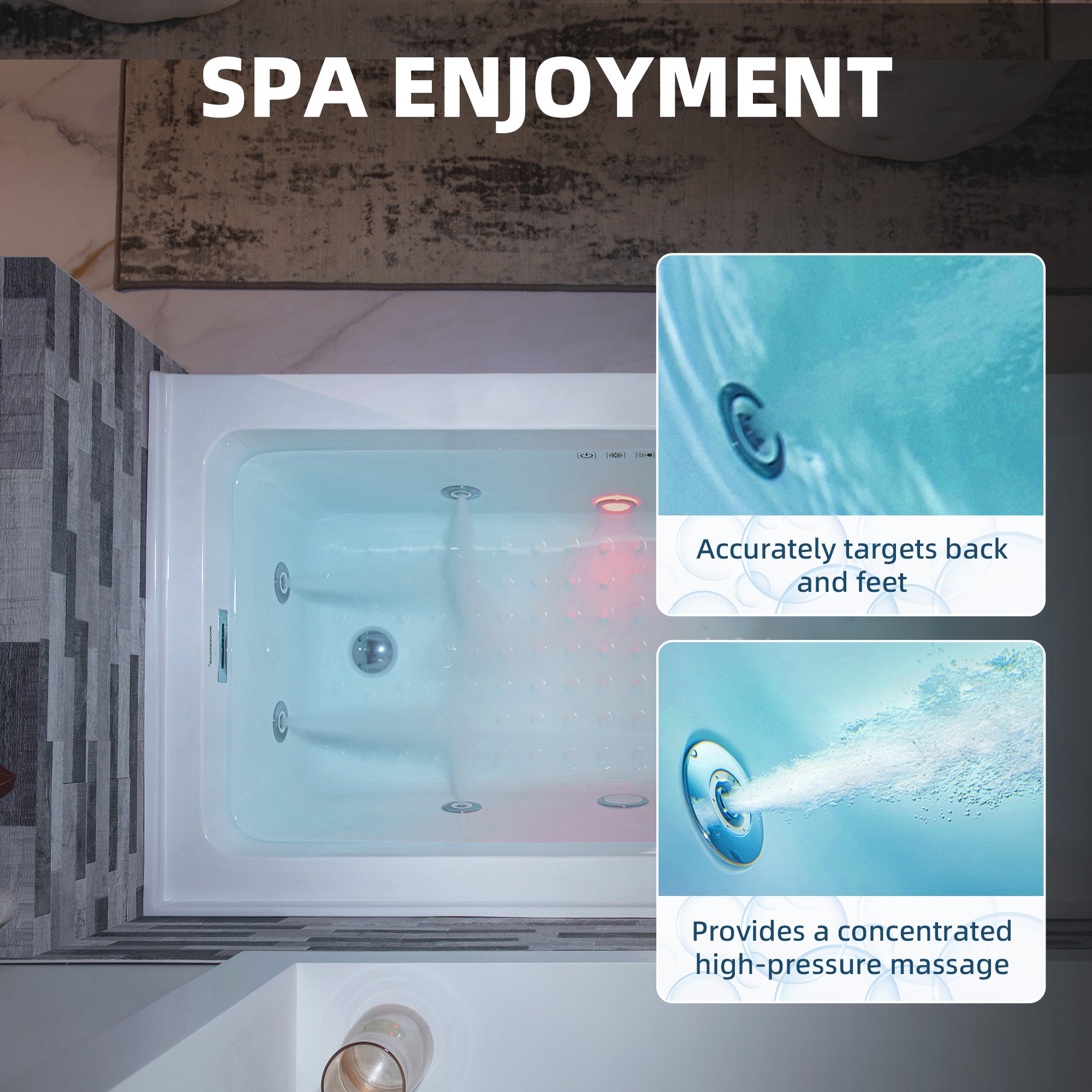 WOODBRIDGE 60" x 30" Alcove Acrylic Rectangular Whirlpool Heated Jetted Tub – Right Drain, White, BS666 Series