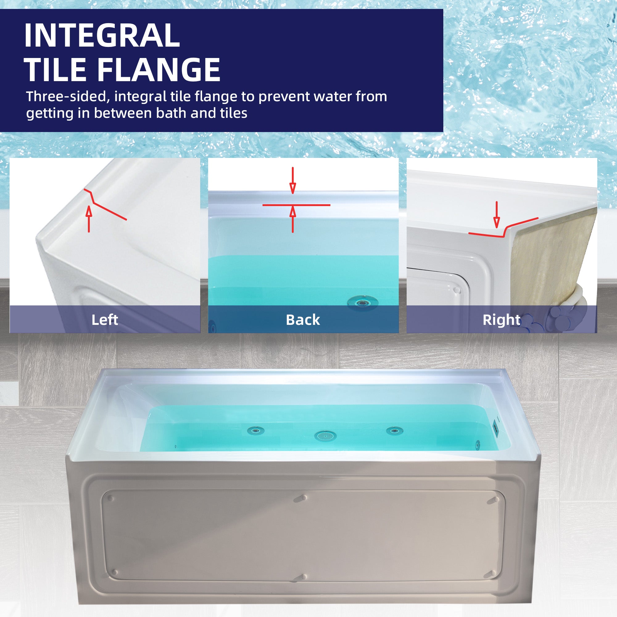 WOODBRIDGE 60" x 30" Alcove Acrylic Rectangular Whirlpool Heated Jetted Tub – Right Drain, White, BS666 Series