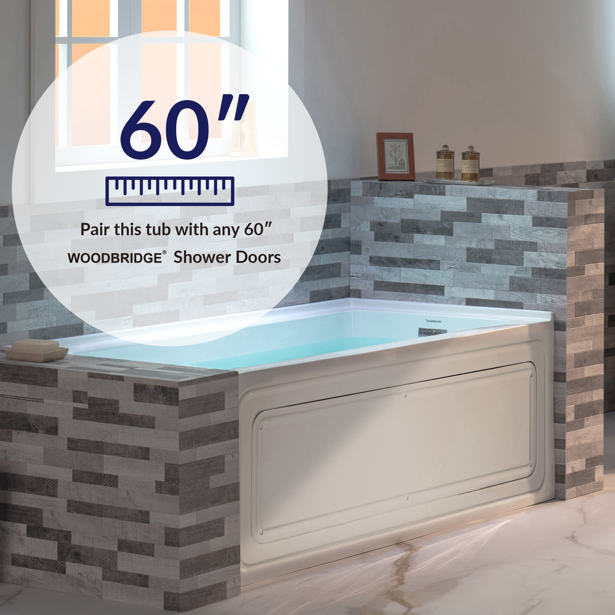 WOODBRIDGE 60" x 30" Alcove Acrylic Rectangular Whirlpool Heated Jetted Tub – Right Drain, White, BS666 Series