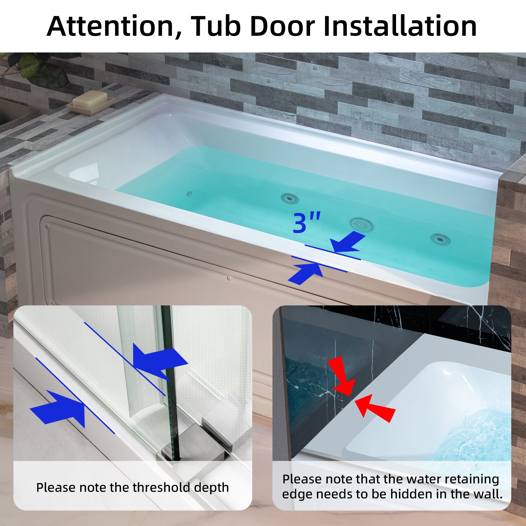 WOODBRIDGE 60" x 30" Alcove Acrylic Rectangular Whirlpool Heated Jetted Tub – Right Drain, White, BS666 Series