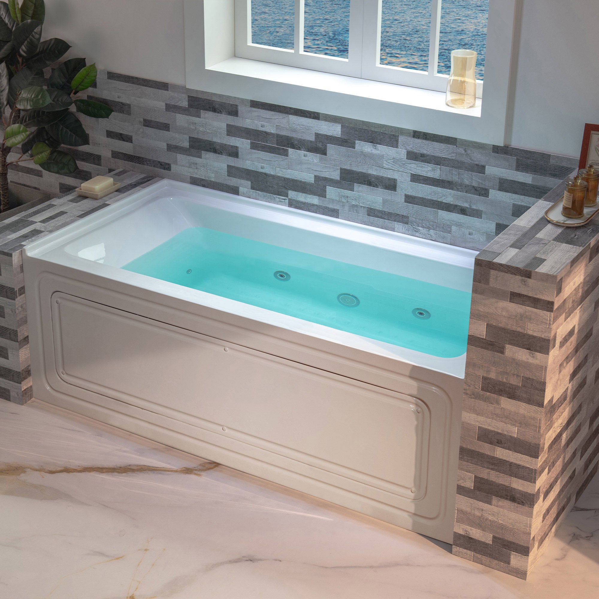 WOODBRIDGE 60" x 30" Alcove Acrylic Rectangular Whirlpool Heated Jetted Tub – Right Drain, White, BS666 Series