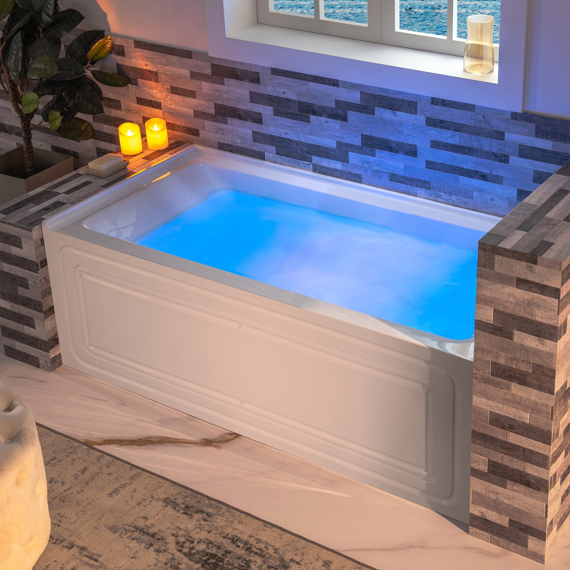 WOODBRIDGE 60" x 30" Alcove Acrylic Rectangular Whirlpool Heated Jetted Tub – Right Drain, White, BS666 Series