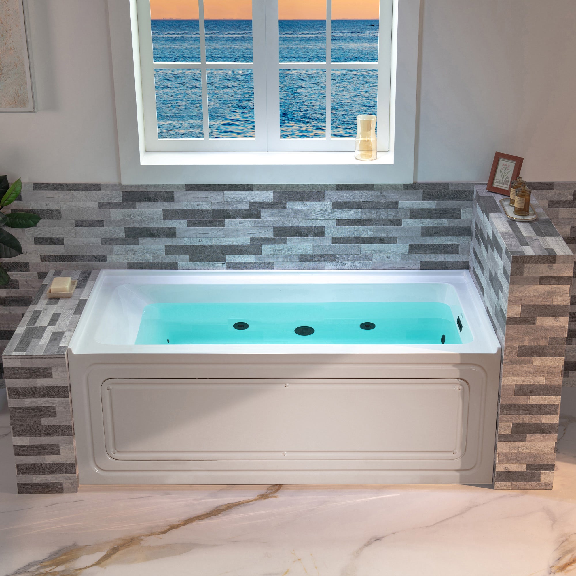 WOODBRIDGE 60" x 30" Alcove Acrylic Rectangular Whirlpool Heated Jetted Tub – Right Drain, White, BS666 Series