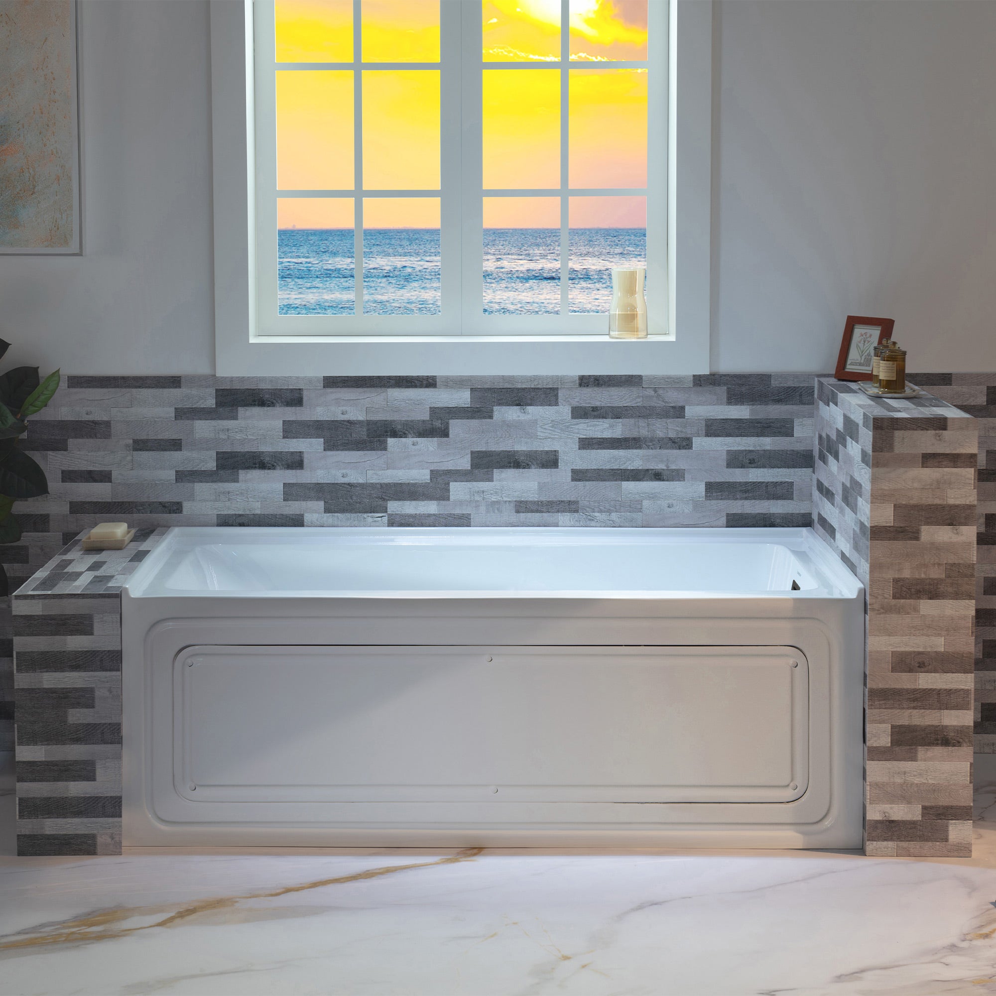 WOODBRIDGE 60" x 32" Alcove Acrylic Rectangular Whirlpool Heated Jetted Tub in White with right Drain, Matte Black Finish Trim and Drain Kit Included, BS667-R-MB02