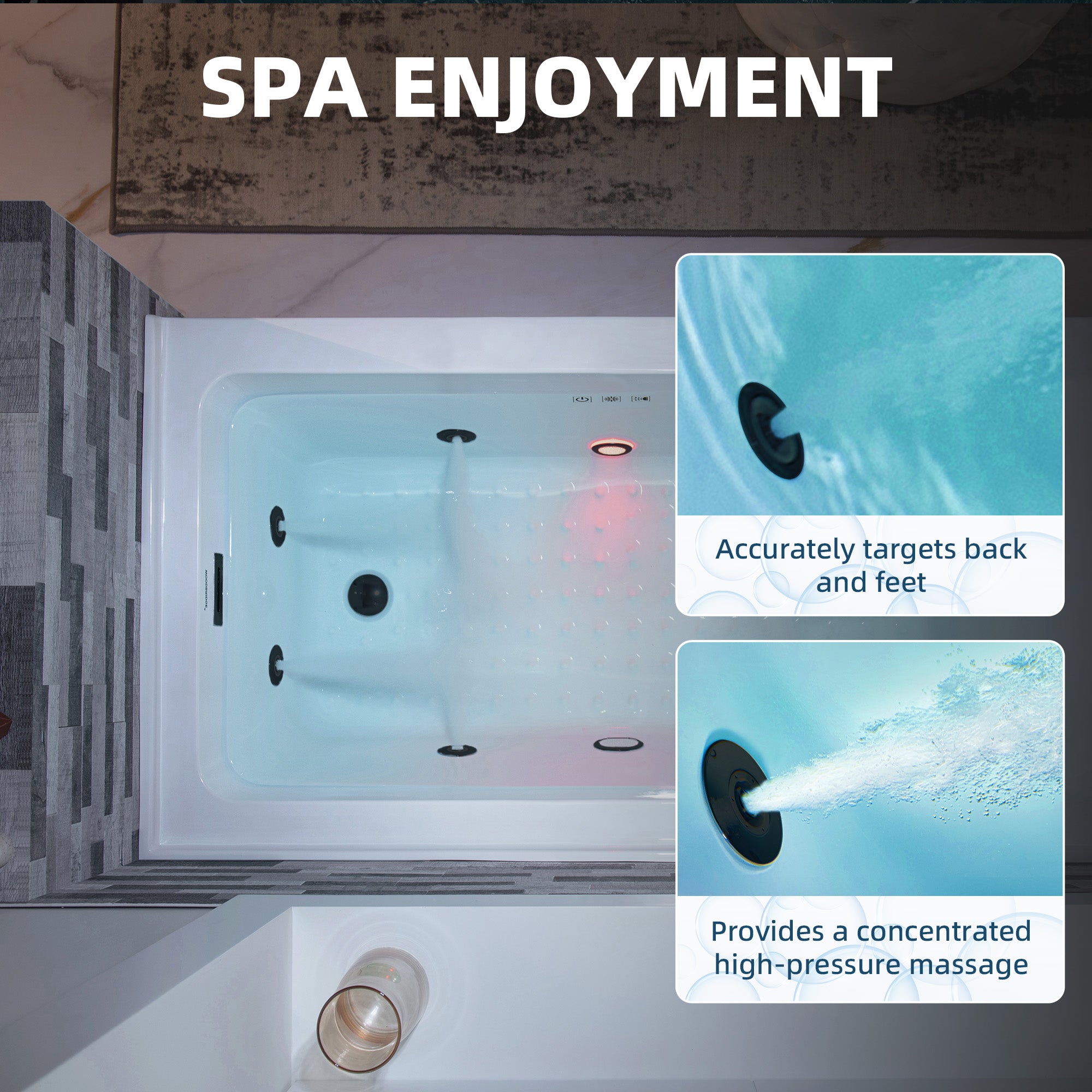 WOODBRIDGE 60" x 32" Alcove Acrylic Rectangular Whirlpool Heated Jetted Tub in White with right Drain, Matte Black Finish Trim and Drain Kit Included, BS667-R-MB02