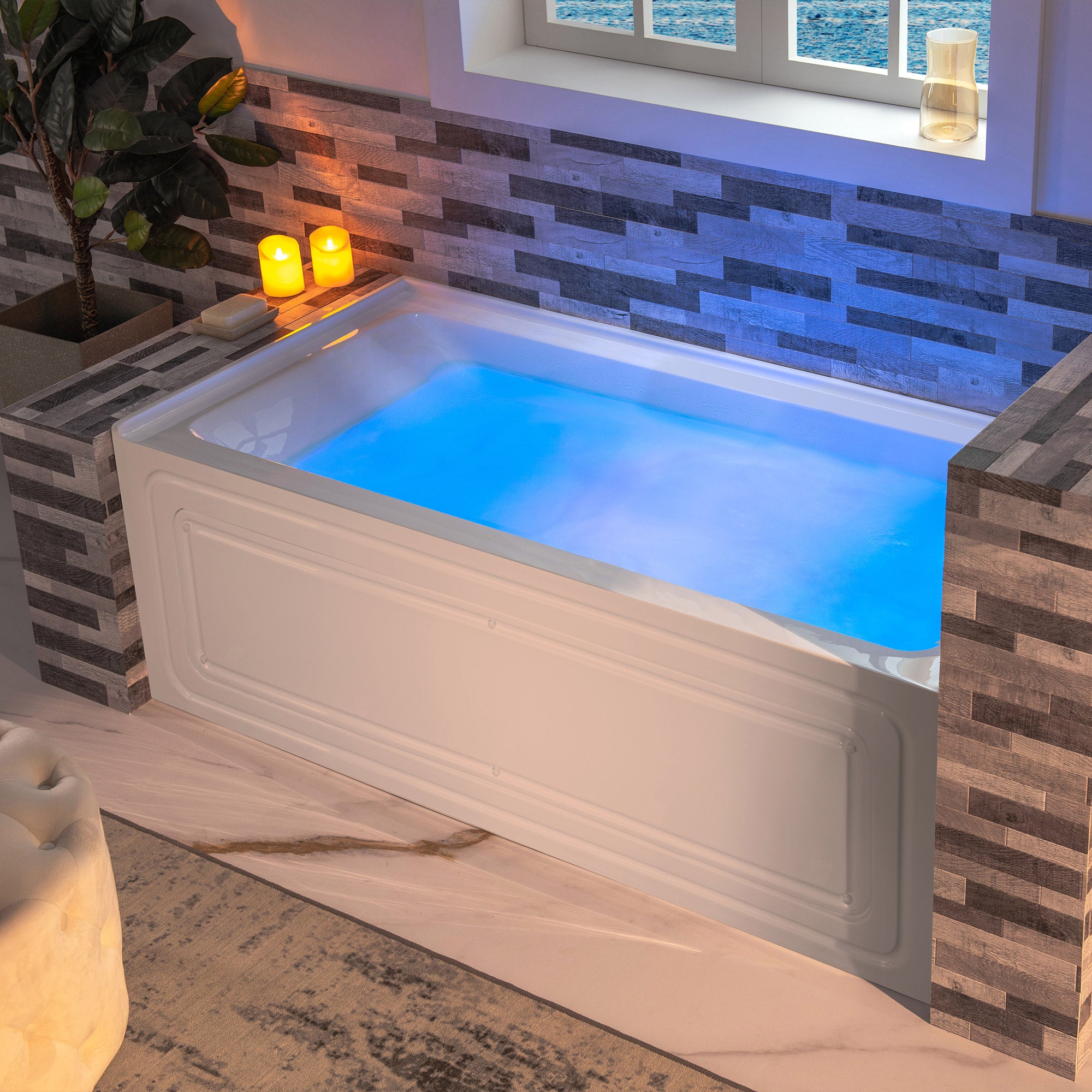WOODBRIDGE 60" x 32" Alcove Acrylic Rectangular Whirlpool Heated Jetted Tub in White with right Drain, Matte Black Finish Trim and Drain Kit Included, BS667-R-MB02