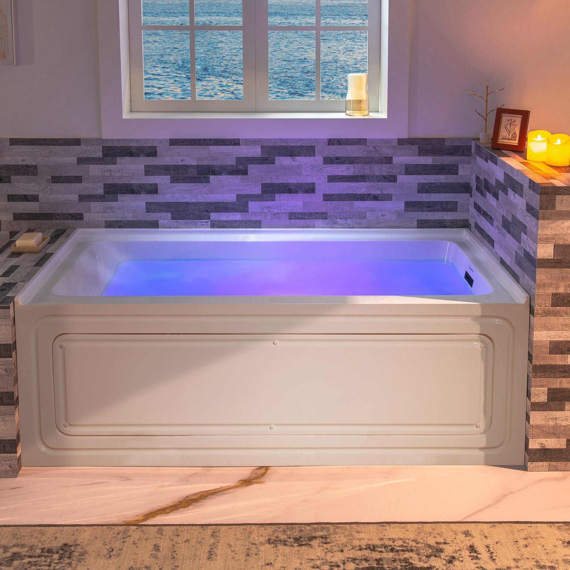 WOODBRIDGE 60" x 32" Alcove Acrylic Rectangular Whirlpool Heated Jetted Tub in White with right Drain, Matte Black Finish Trim and Drain Kit Included, BS667-R-MB02