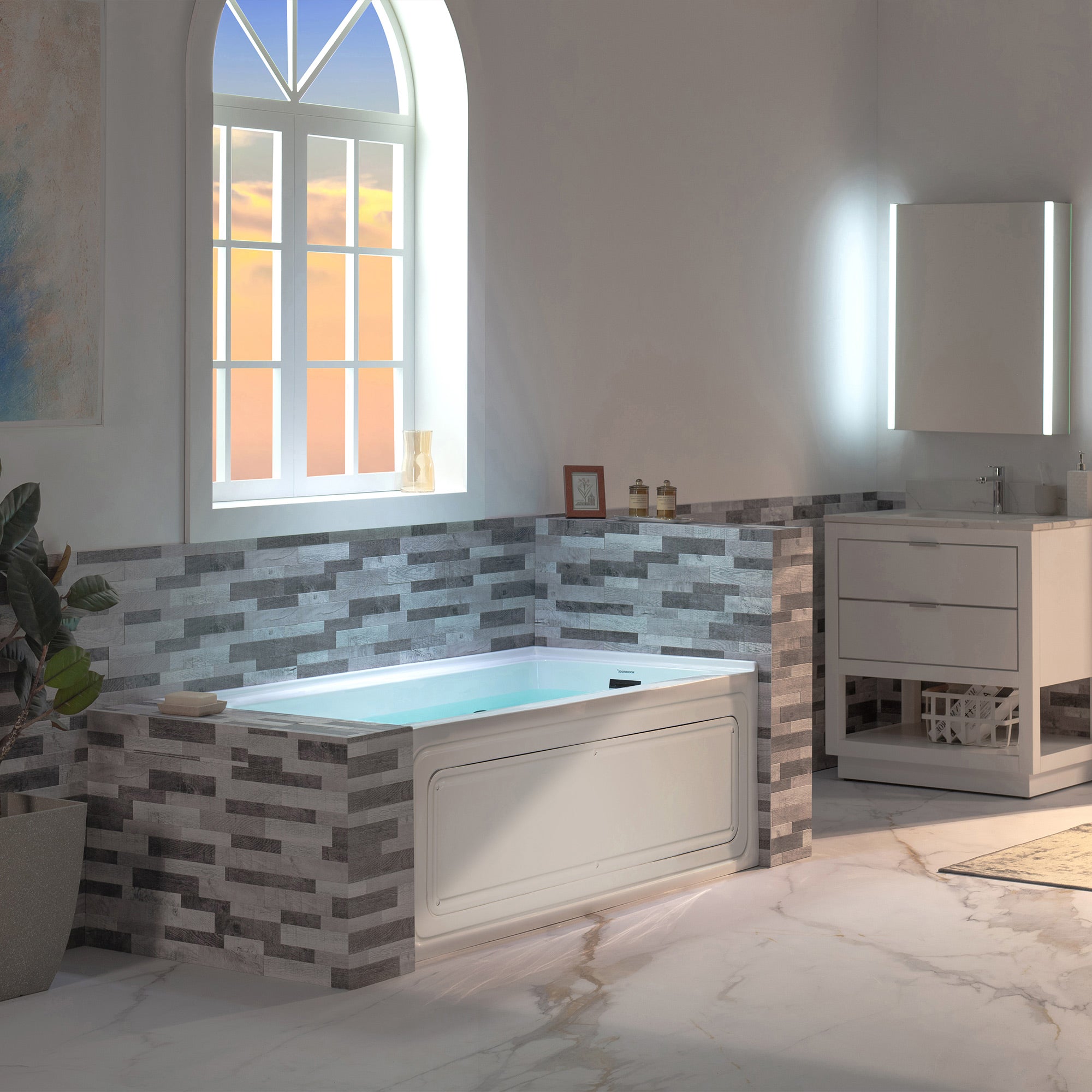 WOODBRIDGE 60" x 32" Alcove Acrylic Rectangular Whirlpool Heated Jetted Tub in White with right Drain, Matte Black Finish Trim and Drain Kit Included, BS667-R-MB02