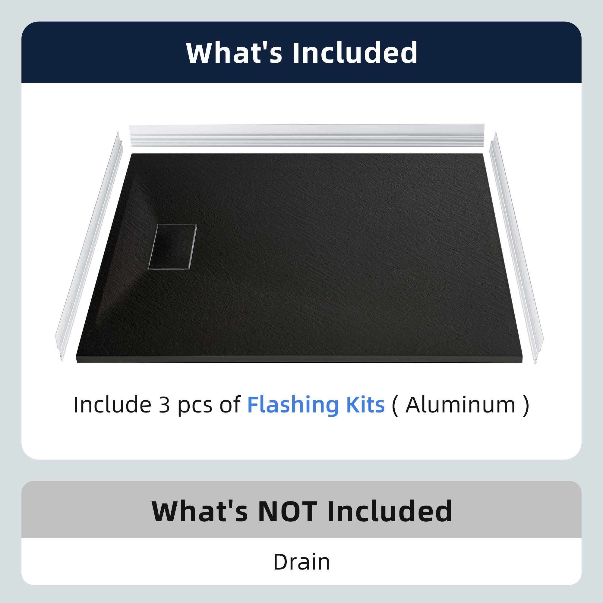 WOODBRIDGE 47.25 in L x 31.5 W Zero Threshold End Drain Shower Base with Reversible Drain Placement, Matching Decorative Drain Plate and Tile Flange, Wheel Chair Access, Low Profile, Black