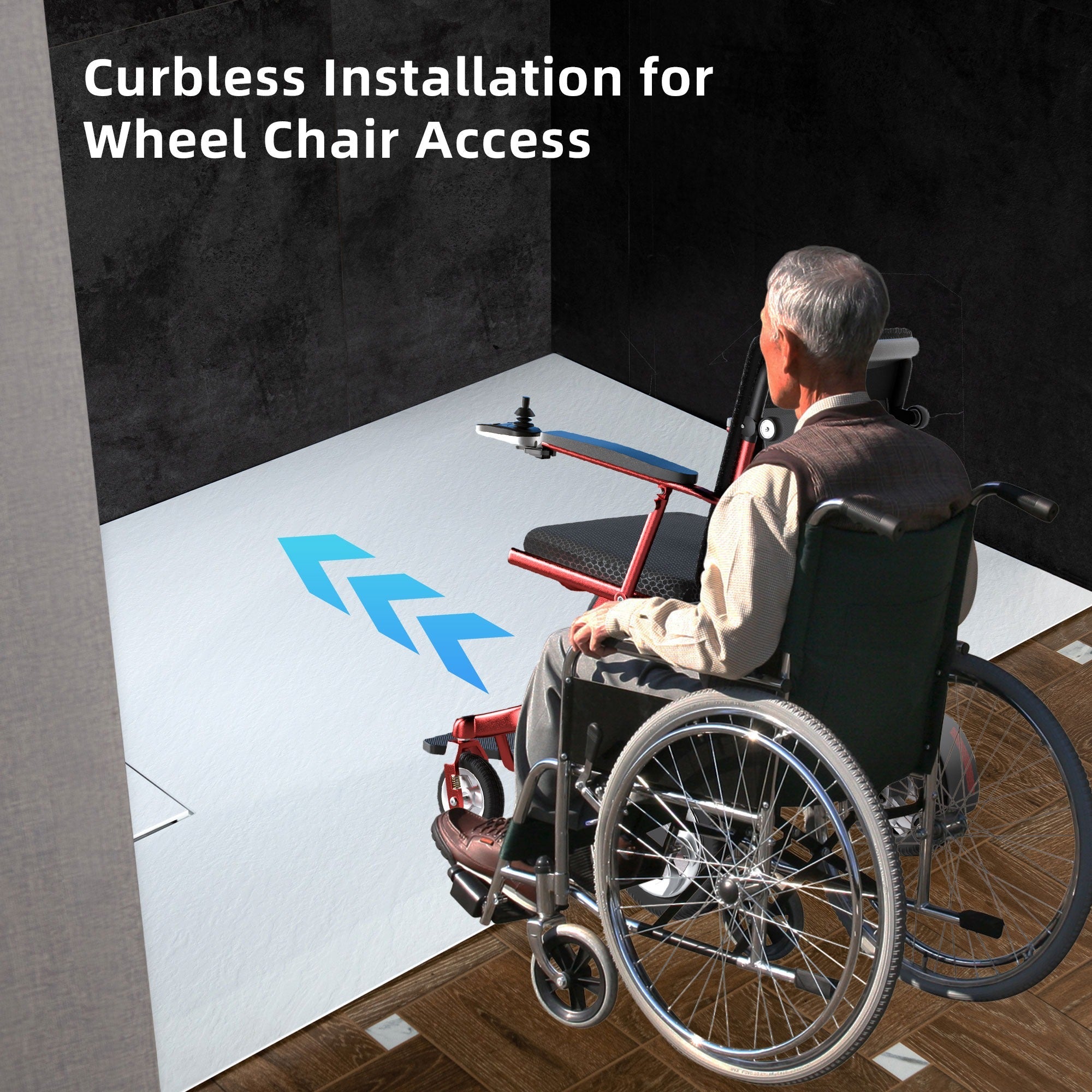 WOODBRIDGE 47.25 in L x 31.5 in W Zero Threshold End Drain Shower Base with Reversible Drain Placement, Matching Decorative Drain Plate and Tile Flange, Wheel Chair Access, Low Profile, White