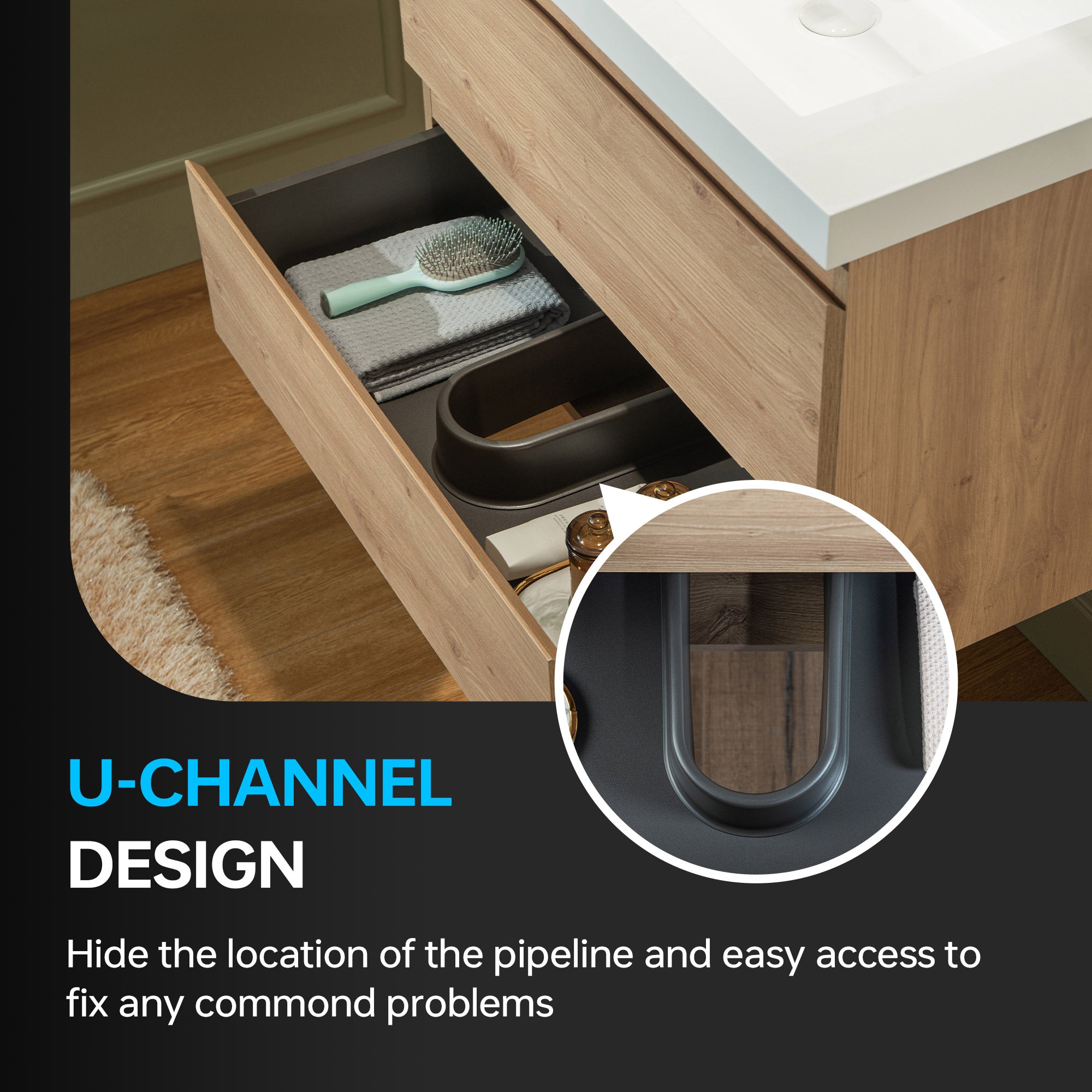 WOODBRIDGE 23-5/8 in. W x 19-5/8 in. D Wall Mounted Floating Vanity in Natural Oak with Resin Composite Vanity Top in Glossy White