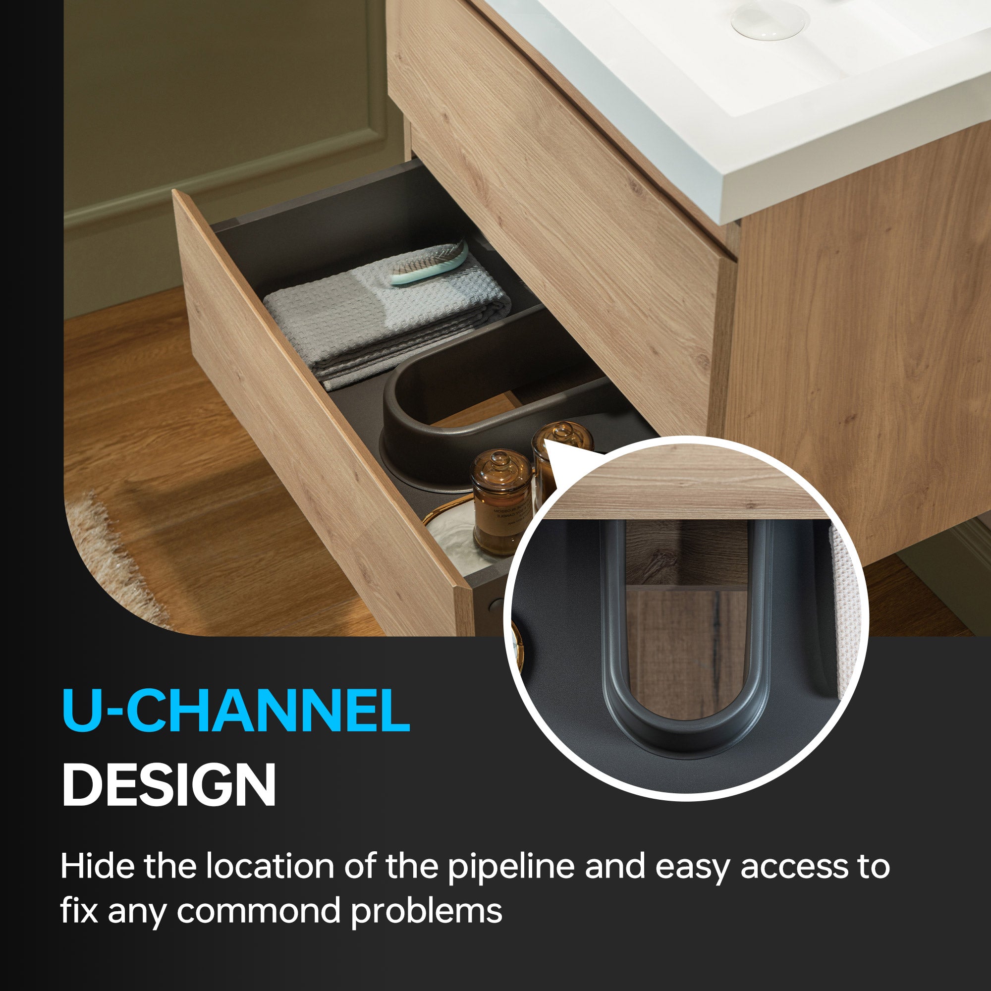 WOODBRIDGE 23-5/8 in. W x 19-5/8 in. D Wall Mounted Floating Vanity in Natural Oak with Resin Composite Vanity Top in Glossy White