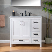 WOODBRIDGE 35-7/8" Floor Mounted Freestanding Single Basin Vanity Set with Rubberwood Cabinet and Stone Vanity Top with Pre-installed Undermount Rectangle Bathroom Sink, Pre-Drilled 3-hole for 8-inch Widespread Faucet, DOVER-36-WH