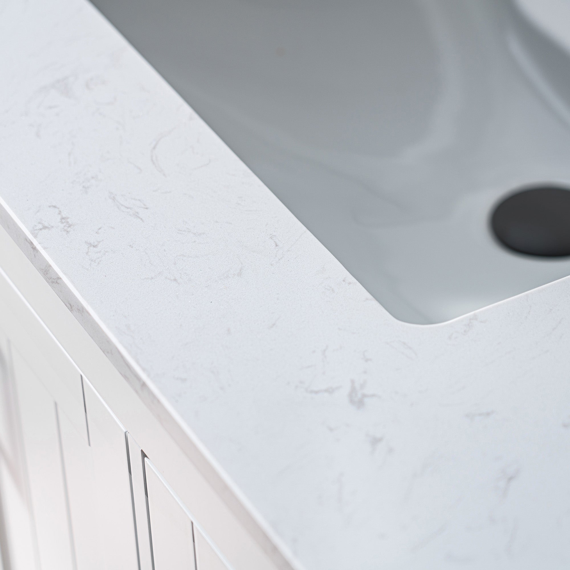 WOODBRIDGE 35-7/8" Floor Mounted Freestanding Single Basin Vanity Set with Rubberwood Cabinet and Stone Vanity Top with Pre-installed Undermount Rectangle Bathroom Sink, Pre-Drilled 3-hole for 8-inch Widespread Faucet, DOVER-36-WH
