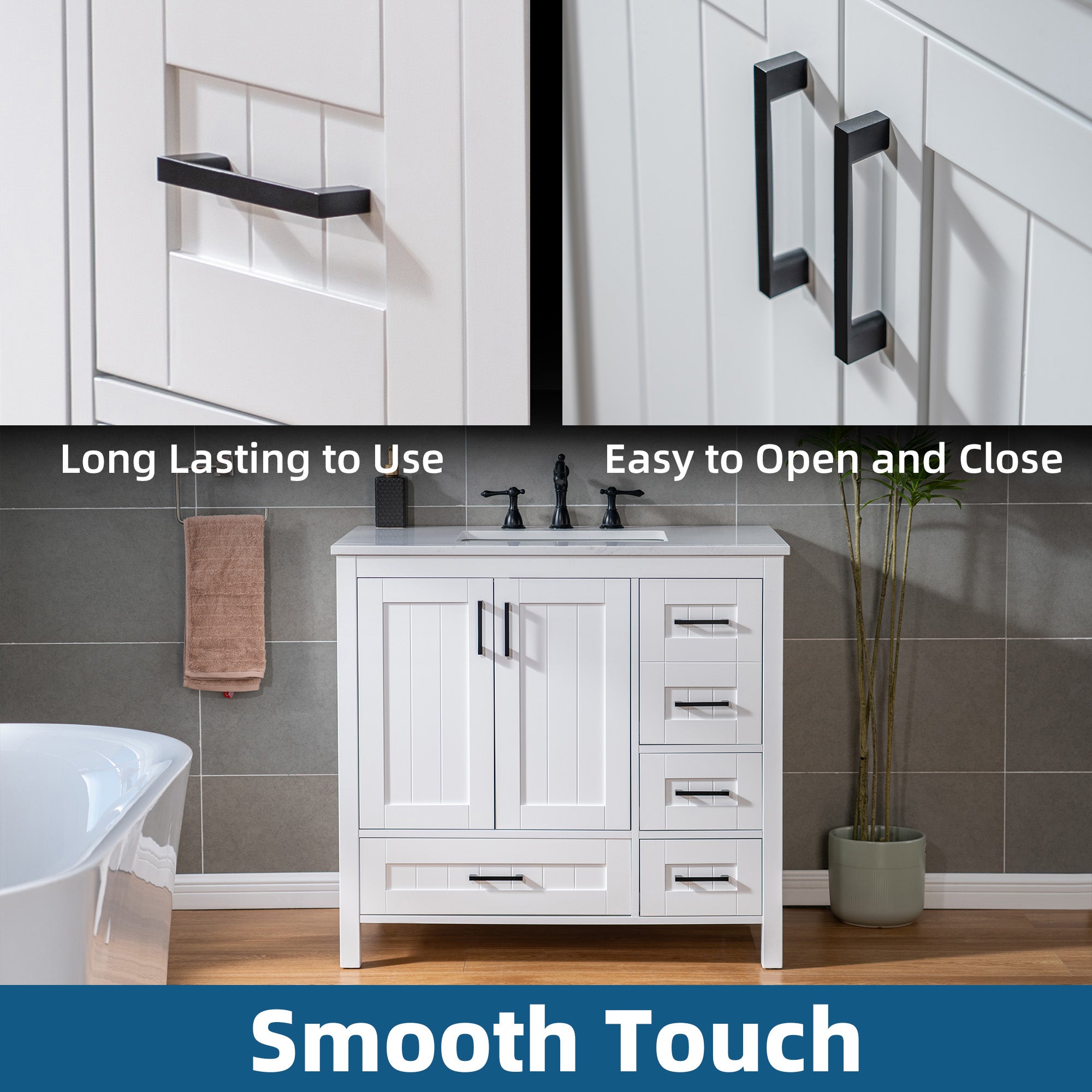WOODBRIDGE 35-7/8" Floor Mounted Freestanding Single Basin Vanity Set with Rubberwood Cabinet and Stone Vanity Top with Pre-installed Undermount Rectangle Bathroom Sink, Pre-Drilled 3-hole for 8-inch Widespread Faucet, DOVER-36-WH