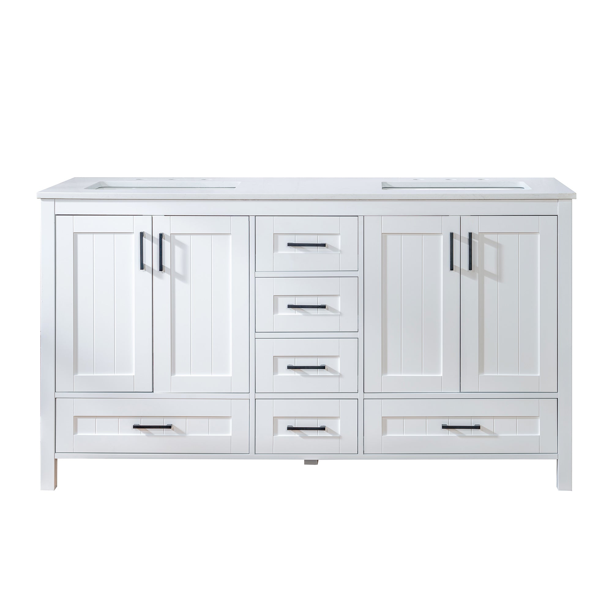 WOODBRIDGE 35-7/8" Floor Mounted Freestanding Single Basin Vanity Set with Rubberwood Cabinet and Stone Vanity Top with Pre-installed Undermount Rectangle Bathroom Sink, Pre-Drilled 3-hole for 8-inch Widespread Faucet, DOVER-36-WH