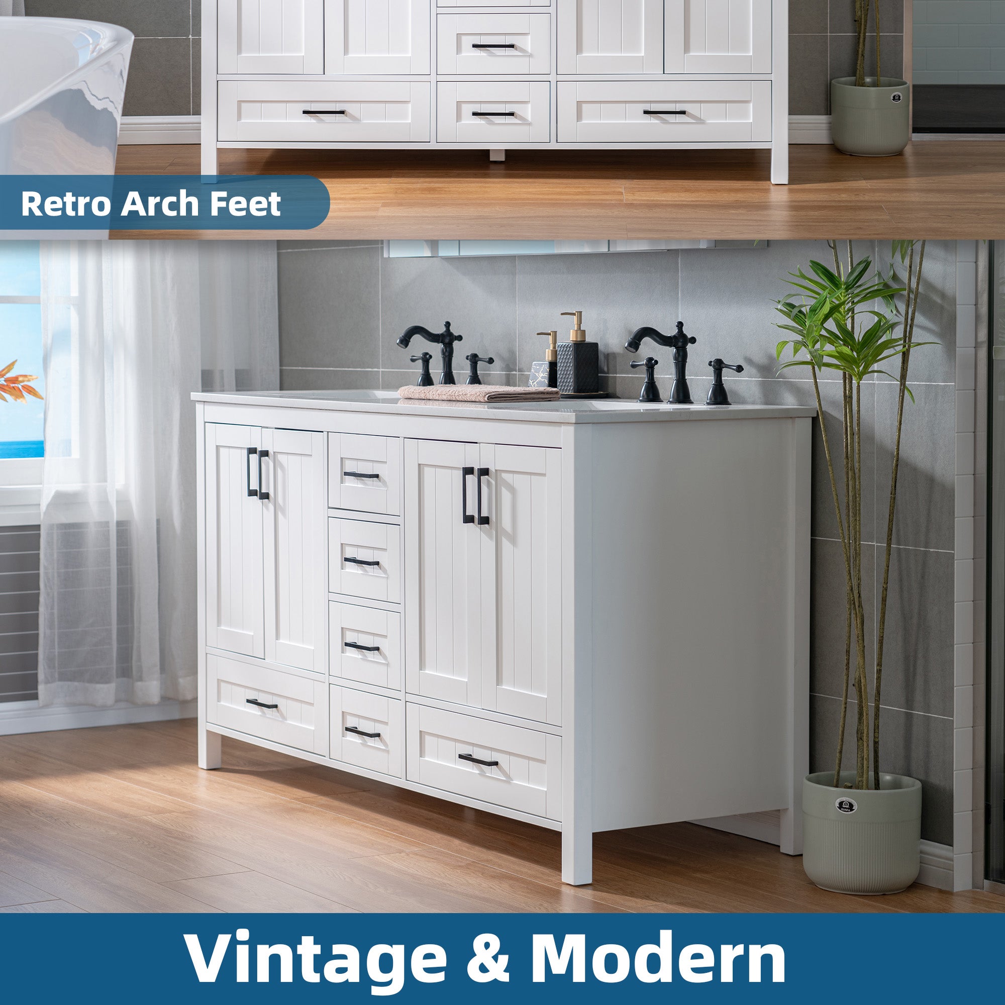 WOODBRIDGE 35-7/8" Floor Mounted Freestanding Single Basin Vanity Set with Rubberwood Cabinet and Stone Vanity Top with Pre-installed Undermount Rectangle Bathroom Sink, Pre-Drilled 3-hole for 8-inch Widespread Faucet, DOVER-36-WH