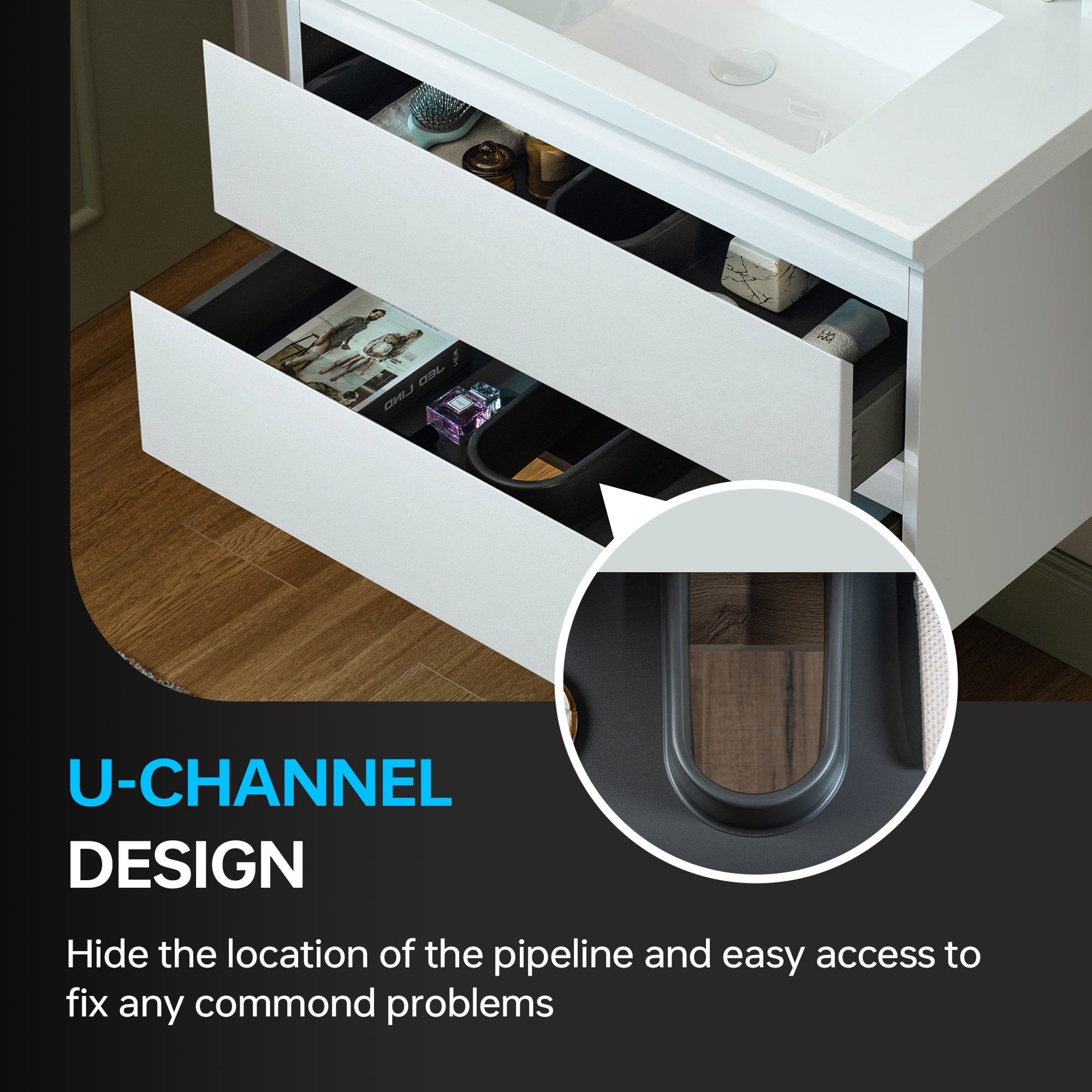 WOODBRIDGE 23-5/8 in. W x 19-5/8 in. D Wall Mounted Floating Vanity in Glossy White with Resin Composite Vanity Top in Glossy White