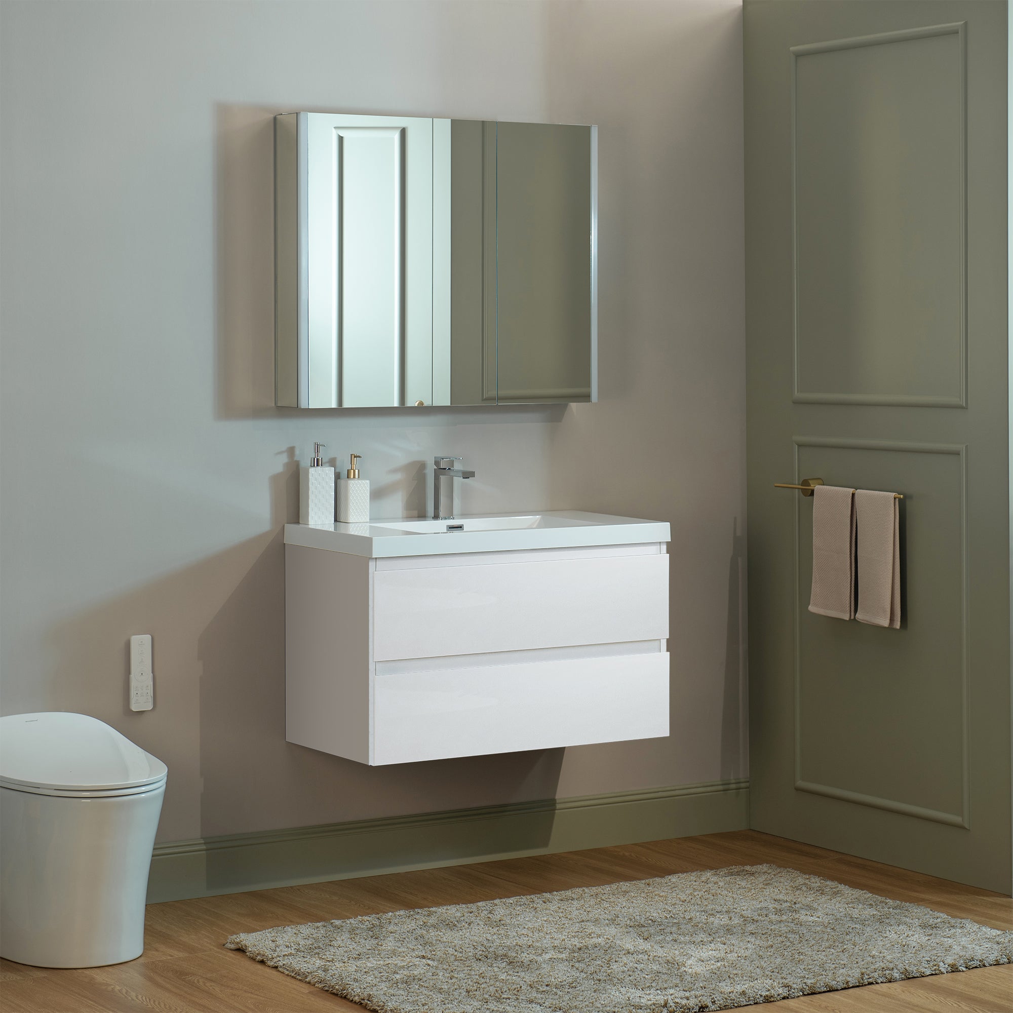 WOODBRIDGE 23-5/8 in. W x 19-5/8 in. D Wall Mounted Floating Vanity in Glossy White with Resin Composite Vanity Top in Glossy White