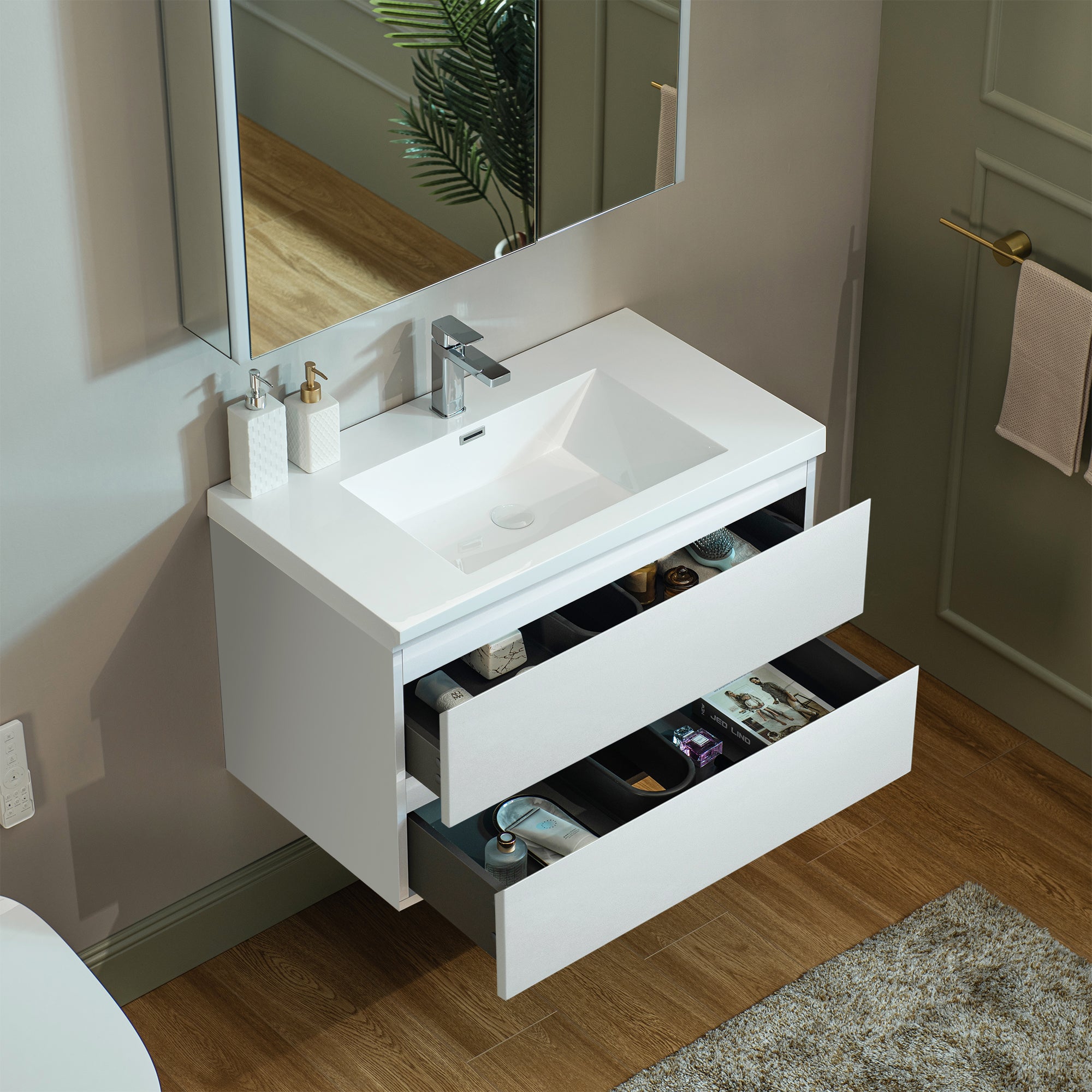 WOODBRIDGE 23-5/8 in. W x 19-5/8 in. D Wall Mounted Floating Vanity in Glossy White with Resin Composite Vanity Top in Glossy White