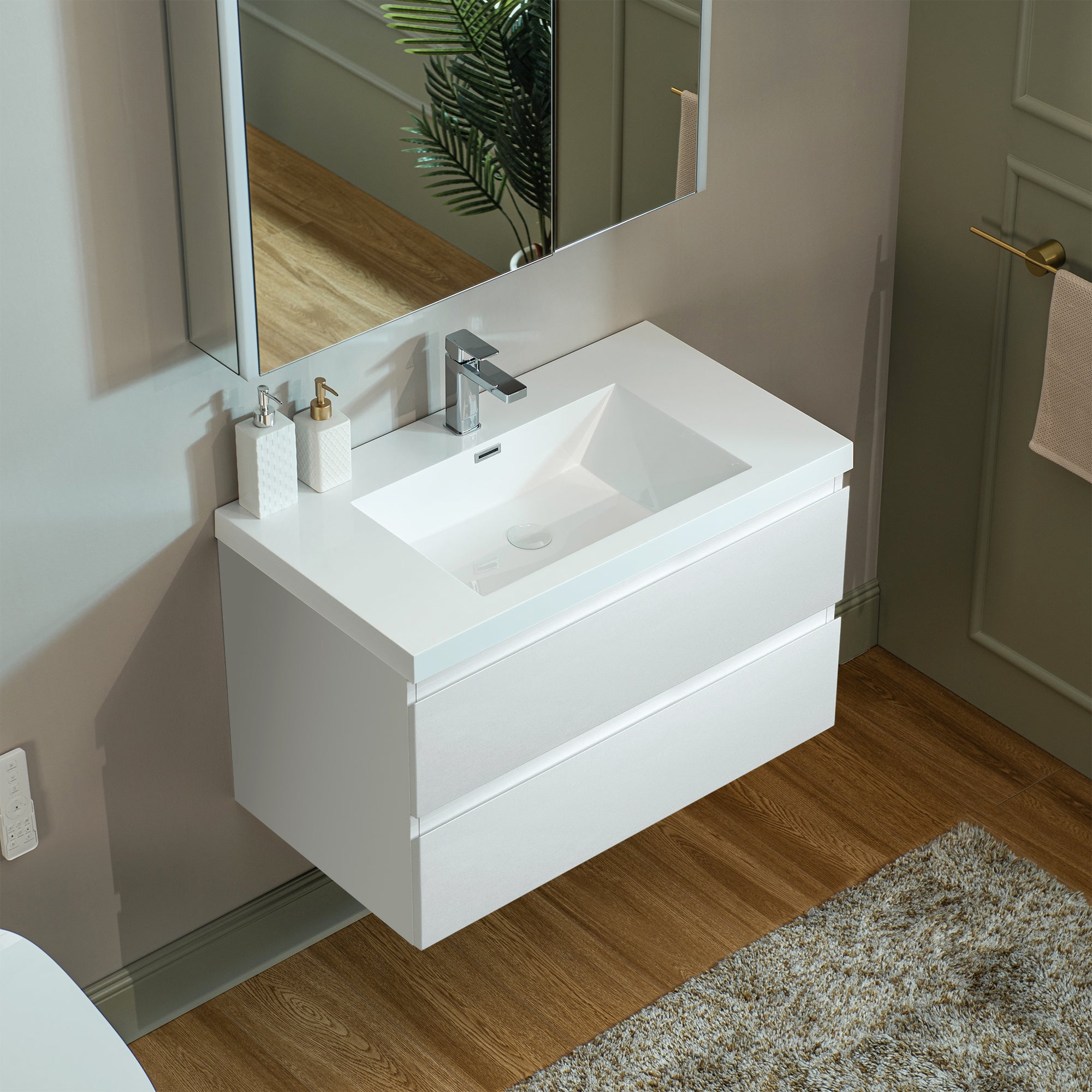 WOODBRIDGE 23-5/8 in. W x 19-5/8 in. D Wall Mounted Floating Vanity in Glossy White with Resin Composite Vanity Top in Glossy White