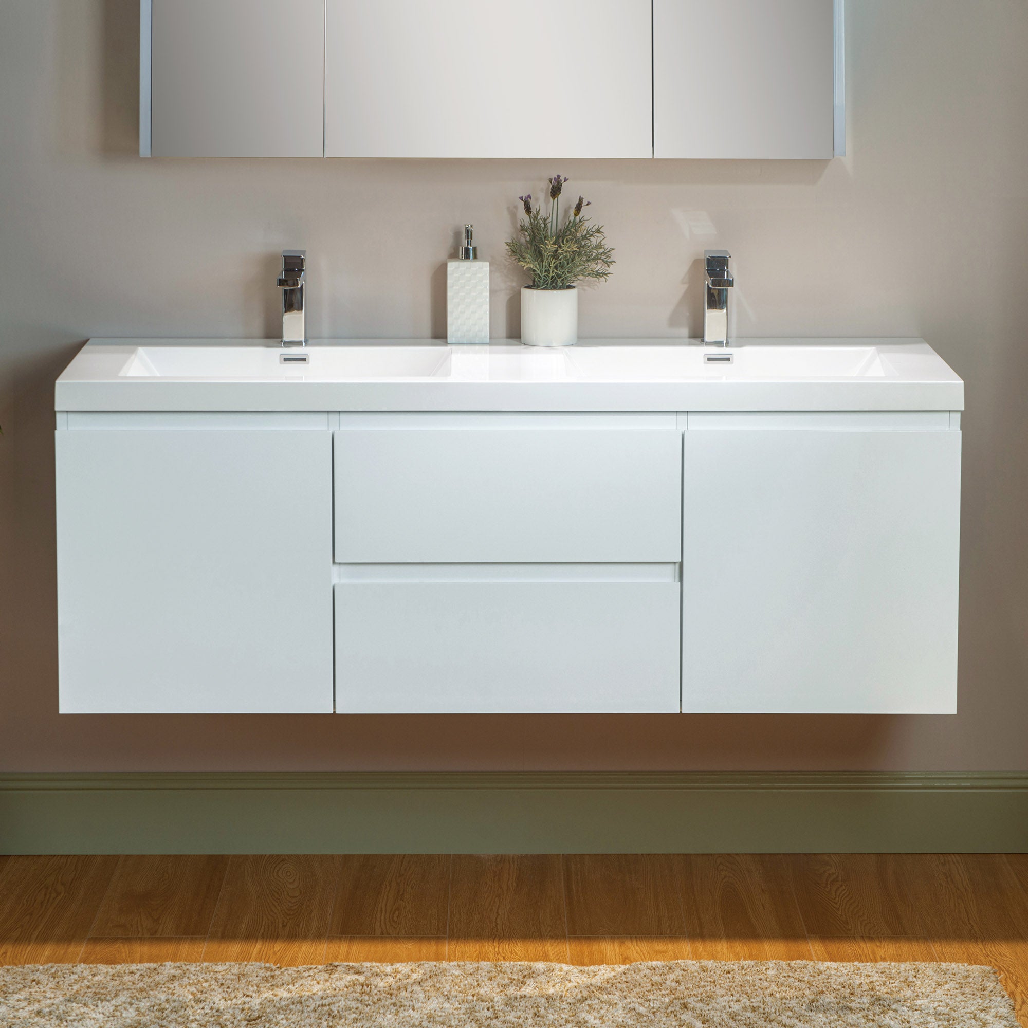 WOODBRIDGE 23-5/8 in. W x 19-5/8 in. D Wall Mounted Floating Vanity in Glossy White with Resin Composite Vanity Top in Glossy White