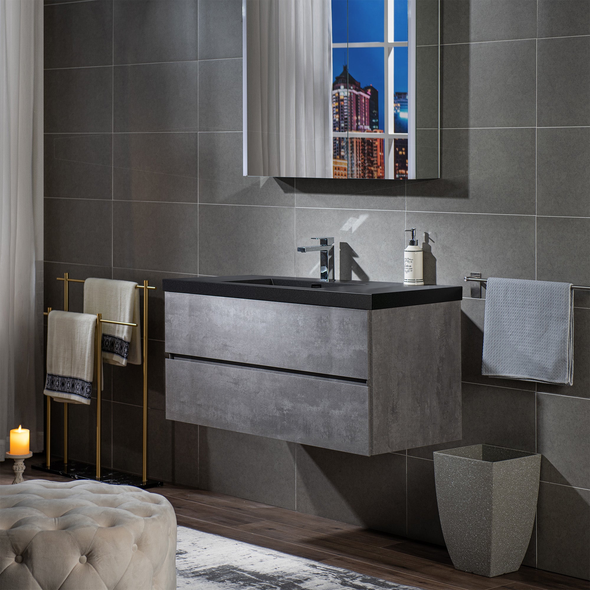 WOODBRIDGE 23-5/8 in. W x 19-5/8 in. D Wall Mounted Floating Bathroom Vanity in Gray with Quartz Sand Composite Vanity Top in Matte Black