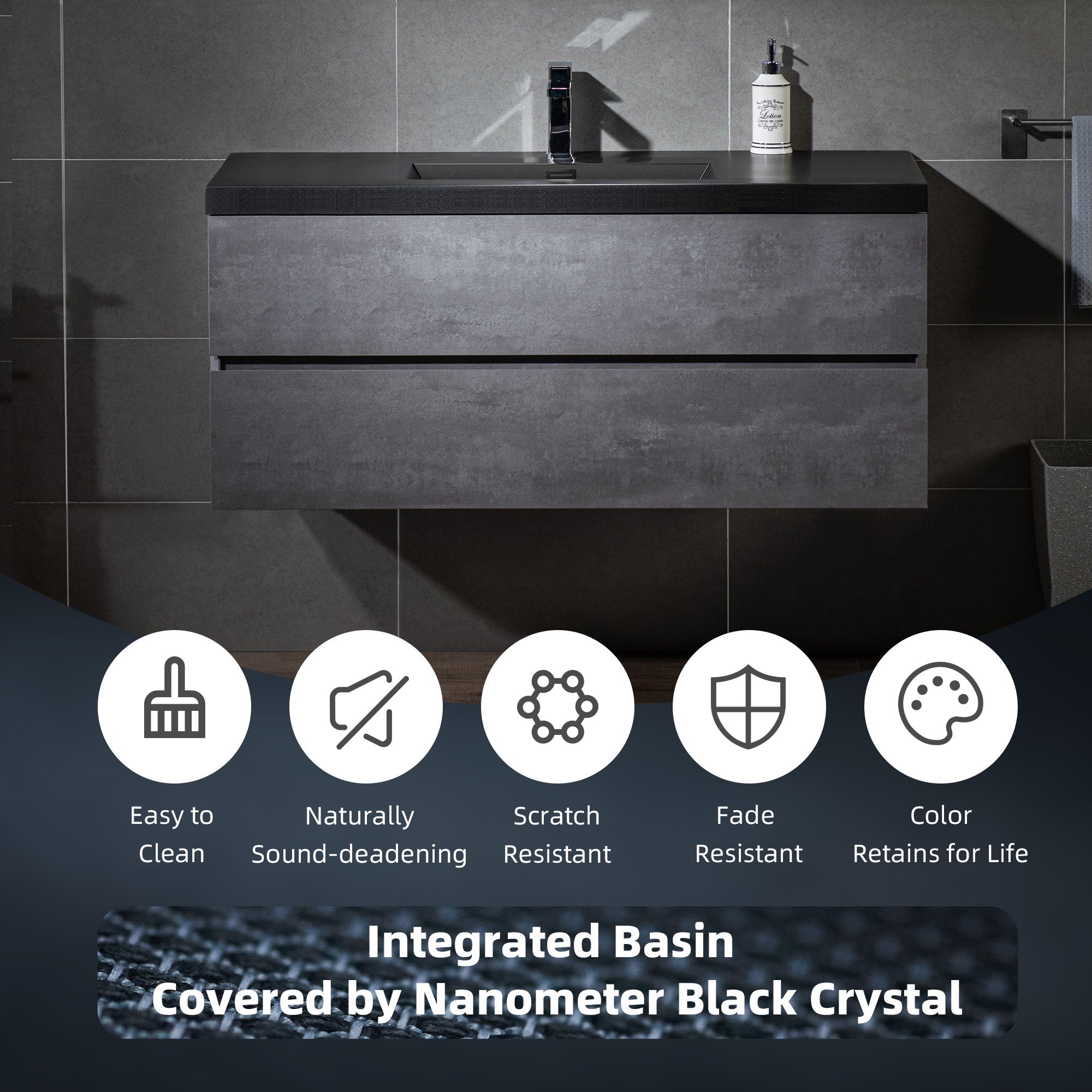 WOODBRIDGE 23-5/8 in. W x 19-5/8 in. D Wall Mounted Floating Bathroom Vanity in Gray with Quartz Sand Composite Vanity Top in Matte Black