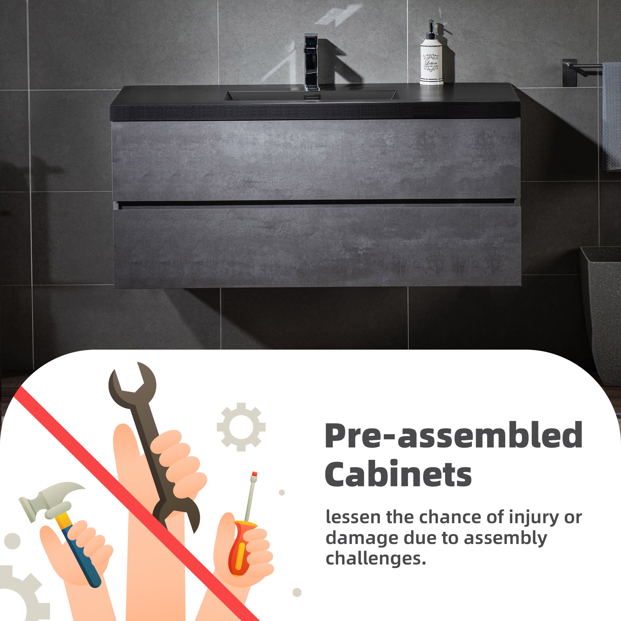 WOODBRIDGE 23-5/8 in. W x 19-5/8 in. D Wall Mounted Floating Bathroom Vanity in Gray with Quartz Sand Composite Vanity Top in Matte Black