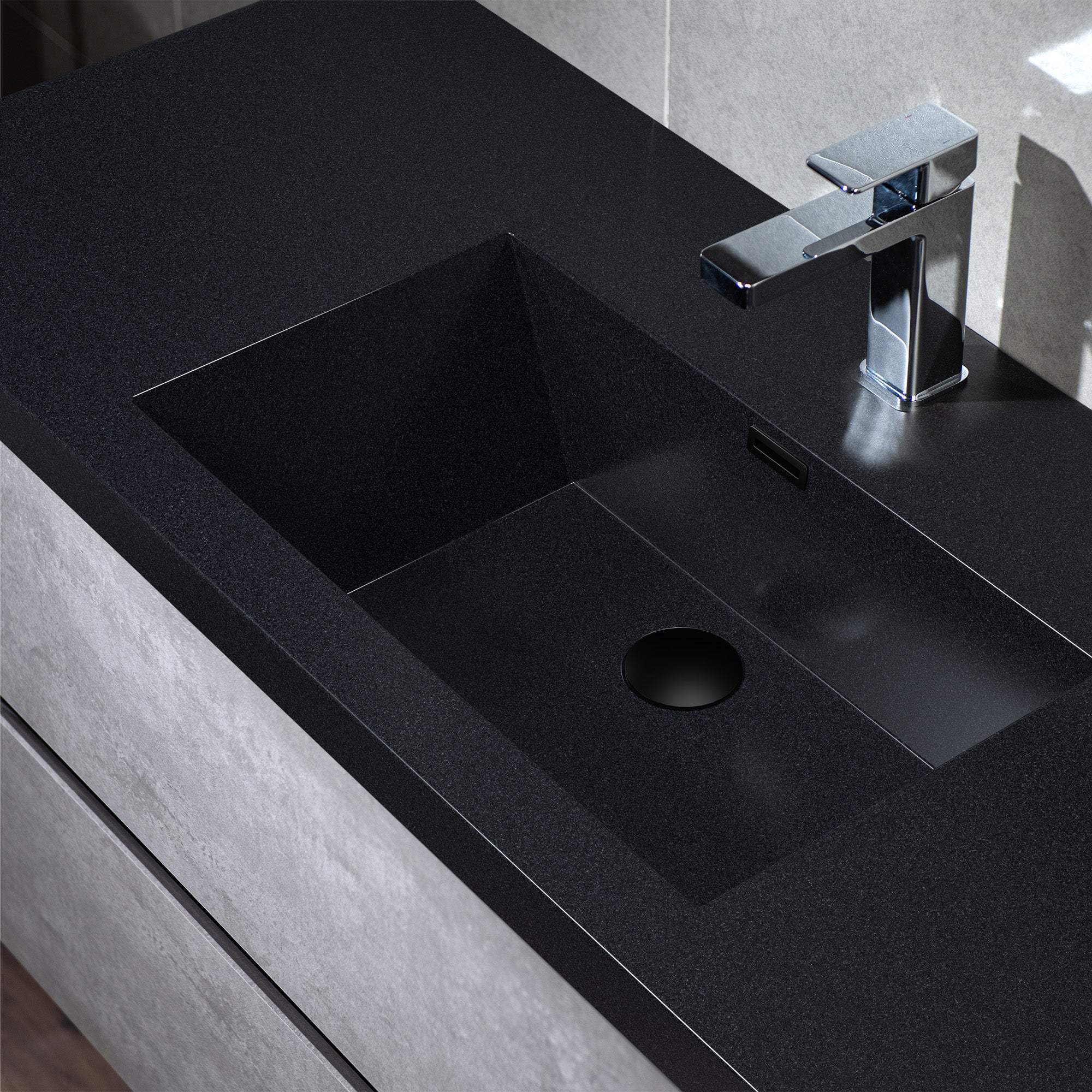 WOODBRIDGE 23-5/8 in. W x 19-5/8 in. D Wall Mounted Floating Bathroom Vanity in Gray with Quartz Sand Composite Vanity Top in Matte Black